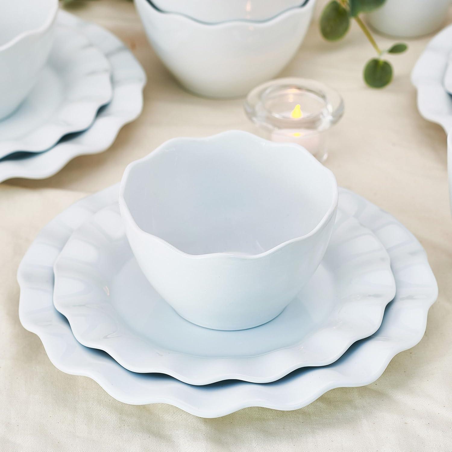 Fitz and Floyd Everyday White Scallop 12-Pc Dinnerware Set, Service For 4