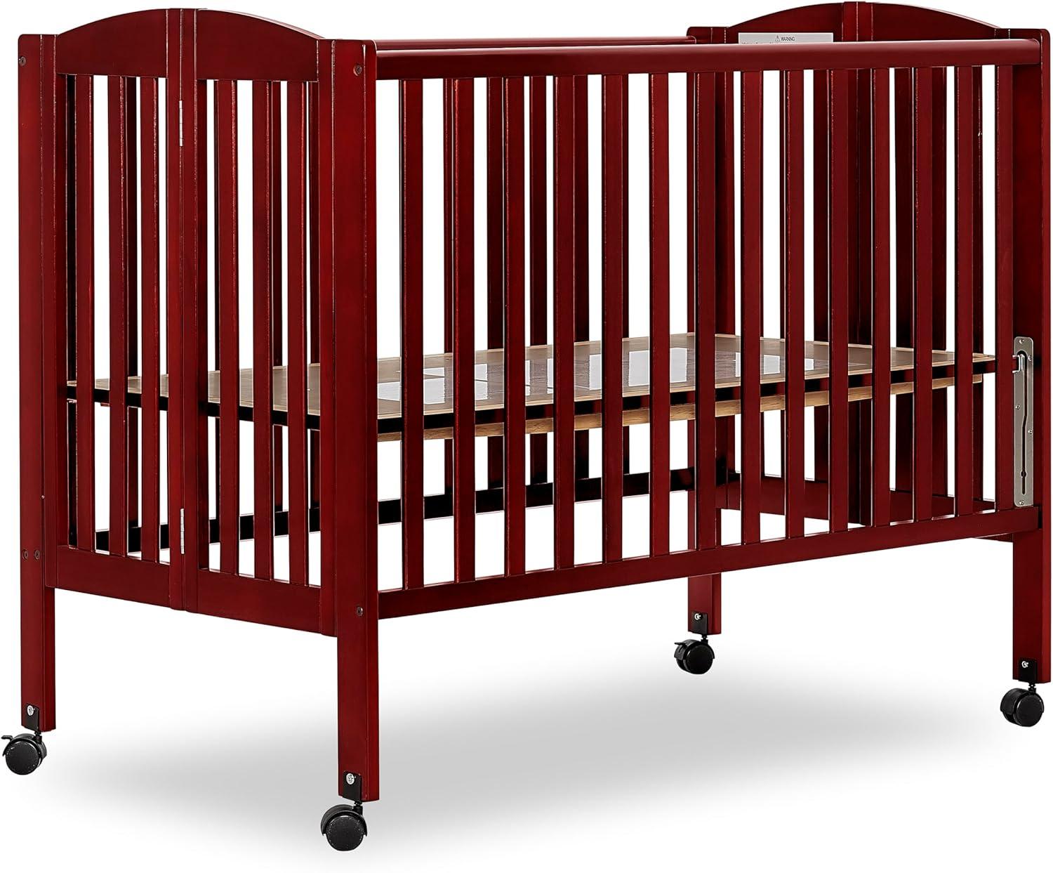 Cherry Full-Size Folding Crib with Locking Wheels and Teething Guard