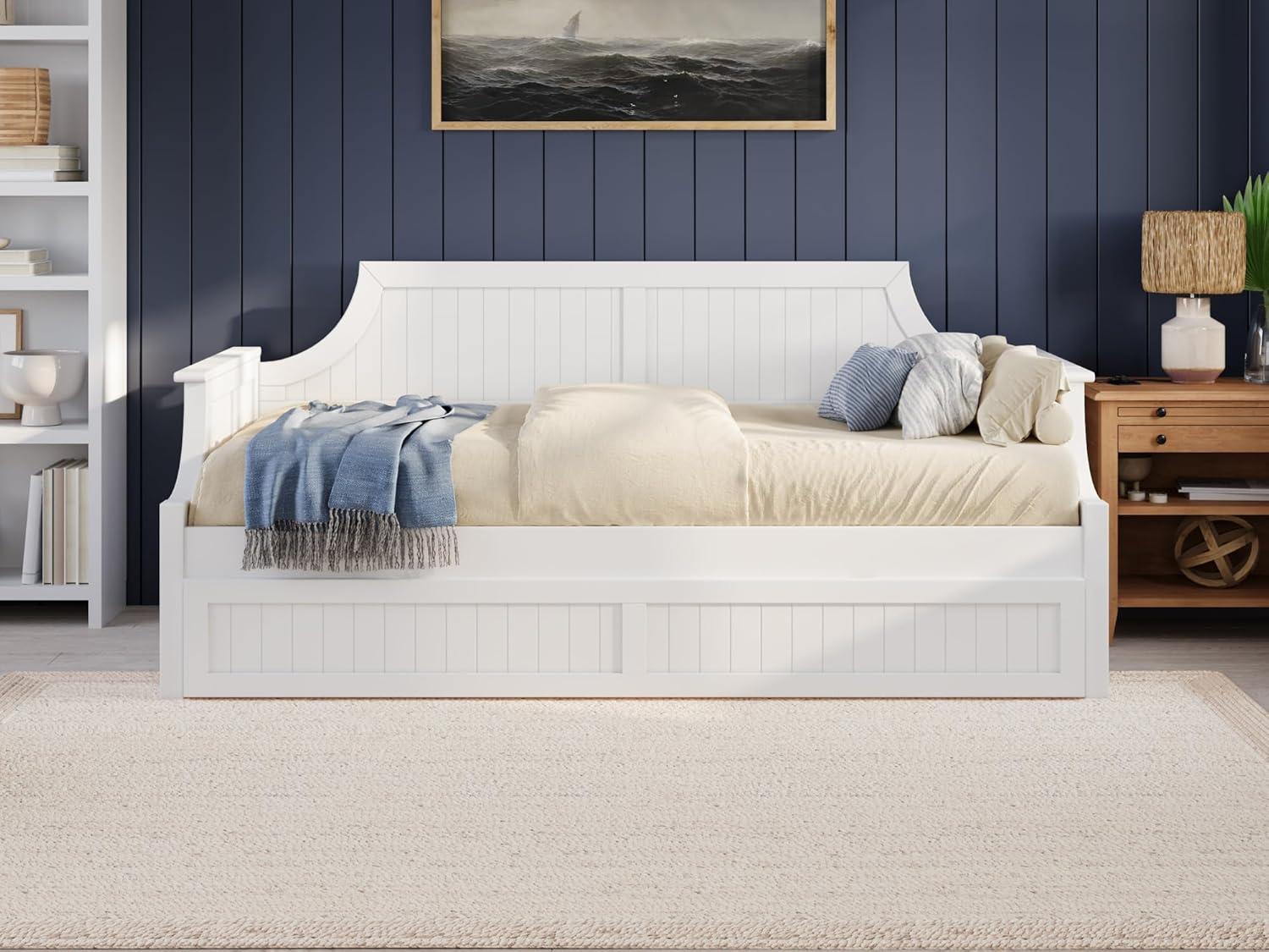 White Twin Wood Daybed with Trundle and Storage Drawers