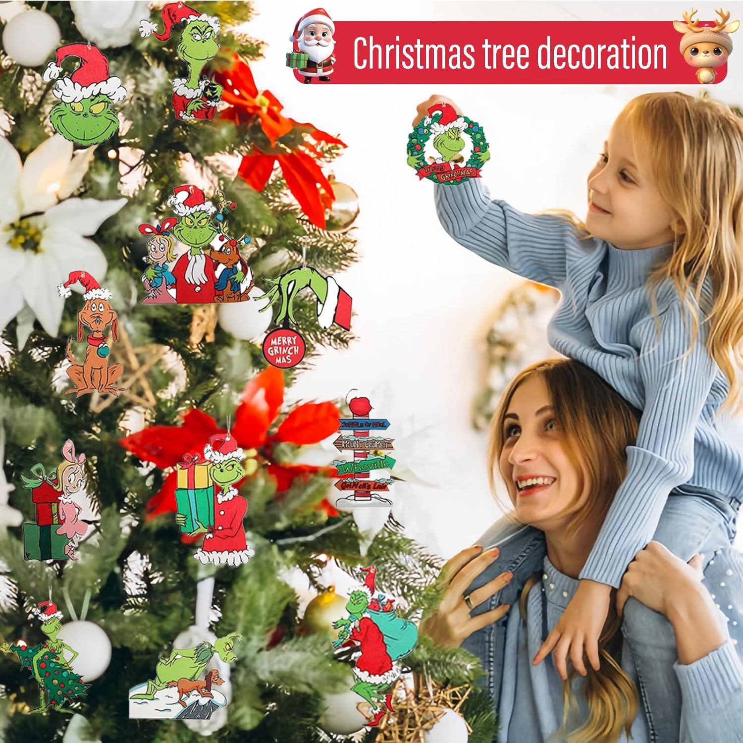 Tysmin 24PCS Christmas Decorations, Christmas Tree Ornaments - Cute Wooden Hanging Ornaments for Christmas Tree - Christmas Decor Indoors Home Party