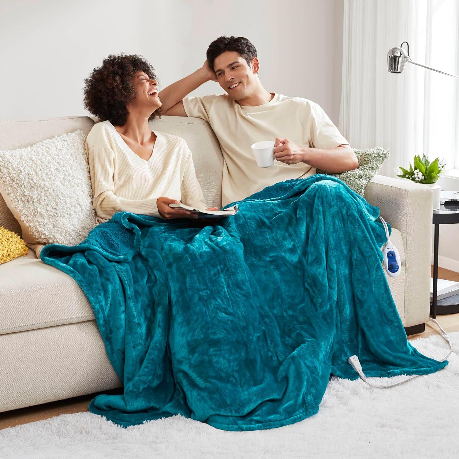 Beautyrest Microlight to Berber Elect Electric Blanket with Two 20 Heat Level Setting Controllers, 60x70, Teal