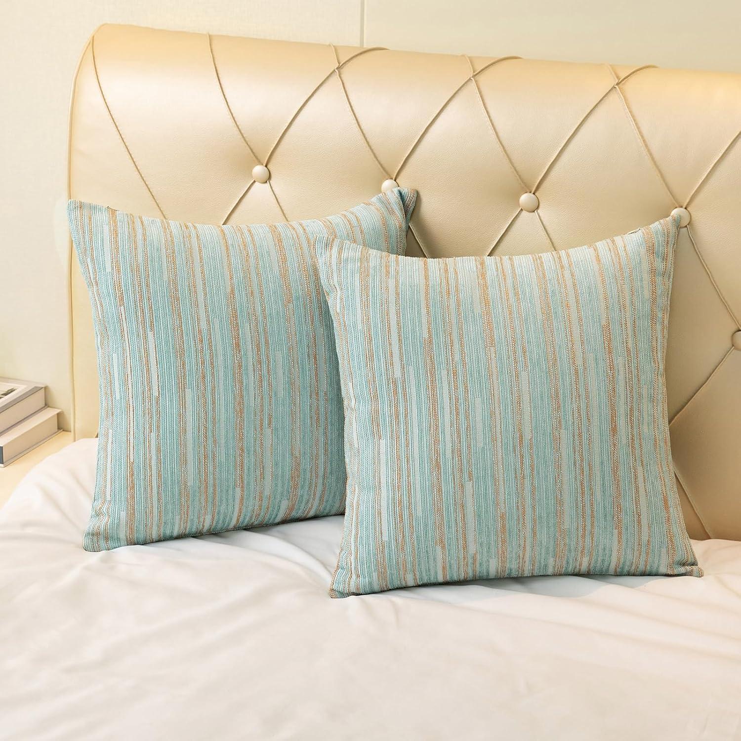 Yeiotsy Pillow Cases Blue, Pack of 2, Decorative Throw Pillow Covers Striped Bohemia Couch Cushion Covers for Sofa Home Decor (Light Blue, 18 X 18 Inches)