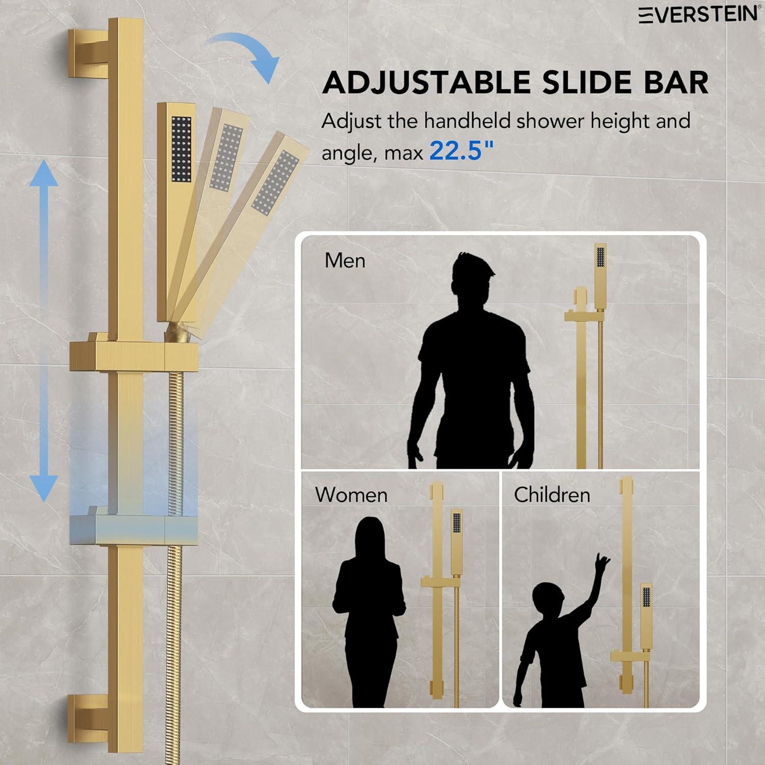 DualJetSpa Pressure-Balanced Shower System, Dual Wall Mount Showerheads with Slide Bar Handheld Spray