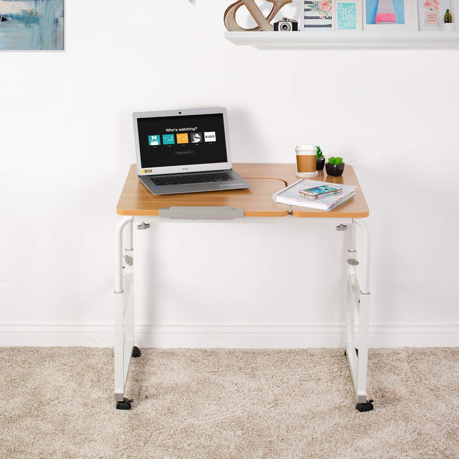 Adjustable Modern White Laminated Wood Writing Desk with Cup Holder