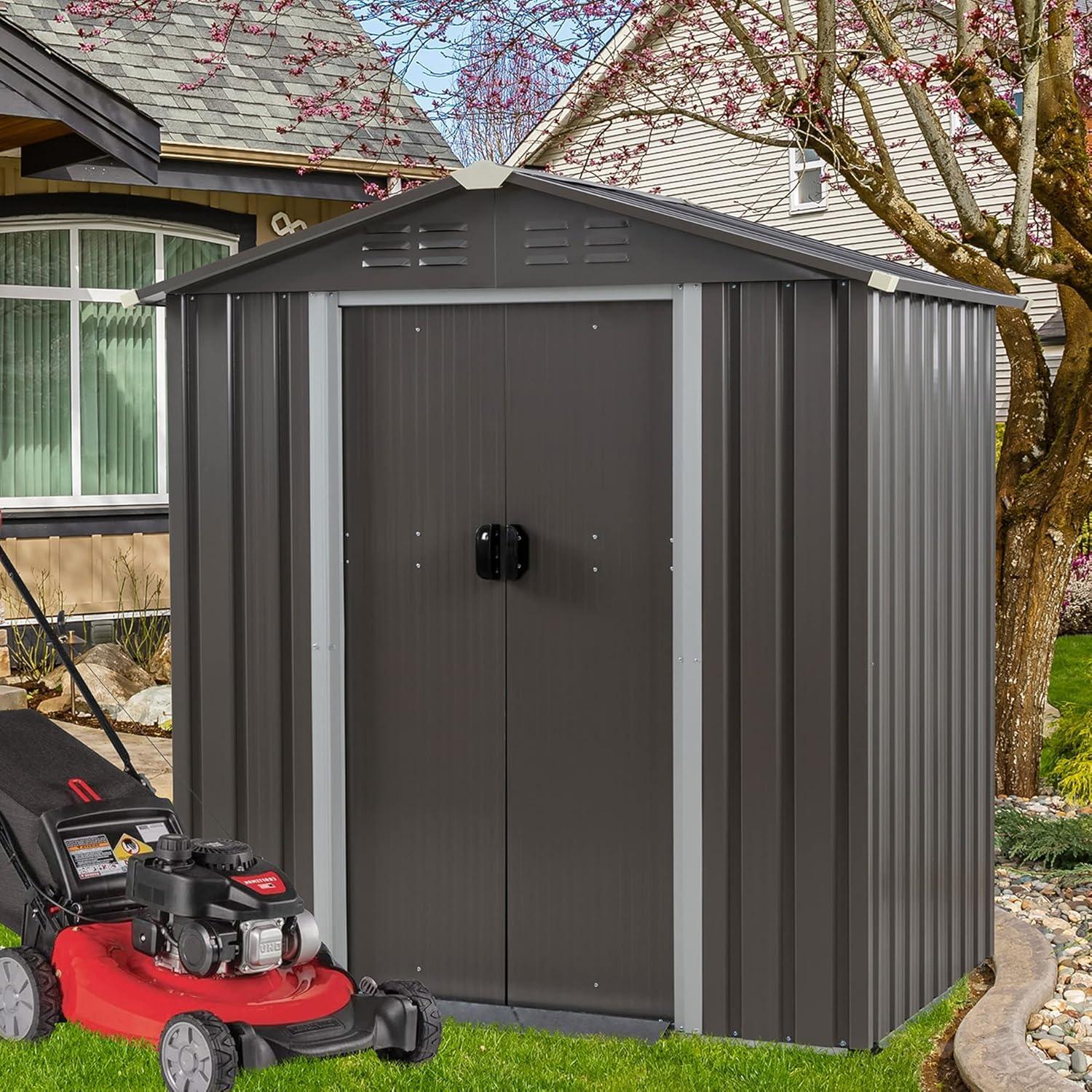 Futzca  6 x 4 x 6 FT Outdoor Metal Tool Shed Clearance with Lockable Door, Waterproof (Grey) - N/A 6x4x6 FT /Grey