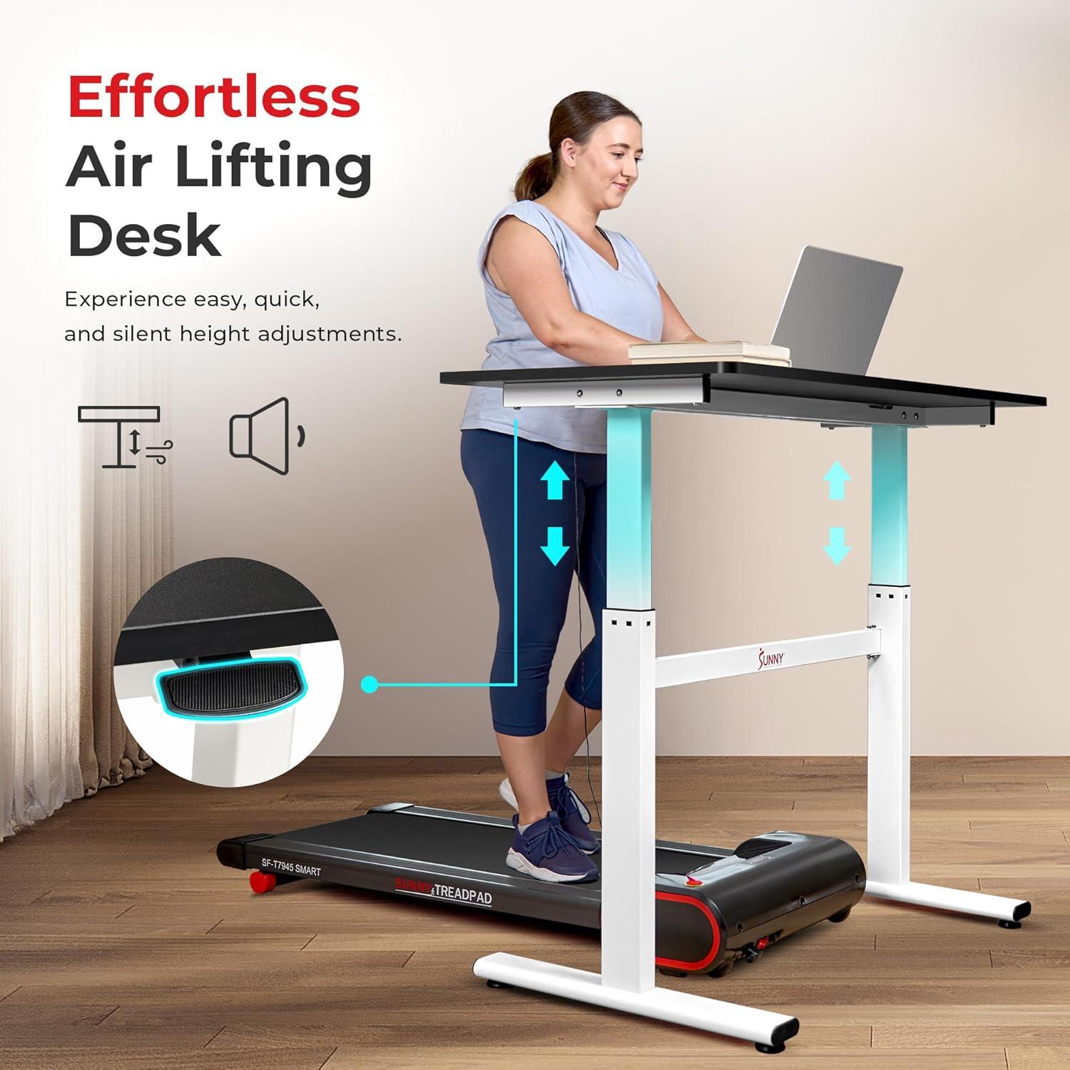 Sunny Health & Fitness Air-Drive Standing Desk with Cordless Air Lift - White