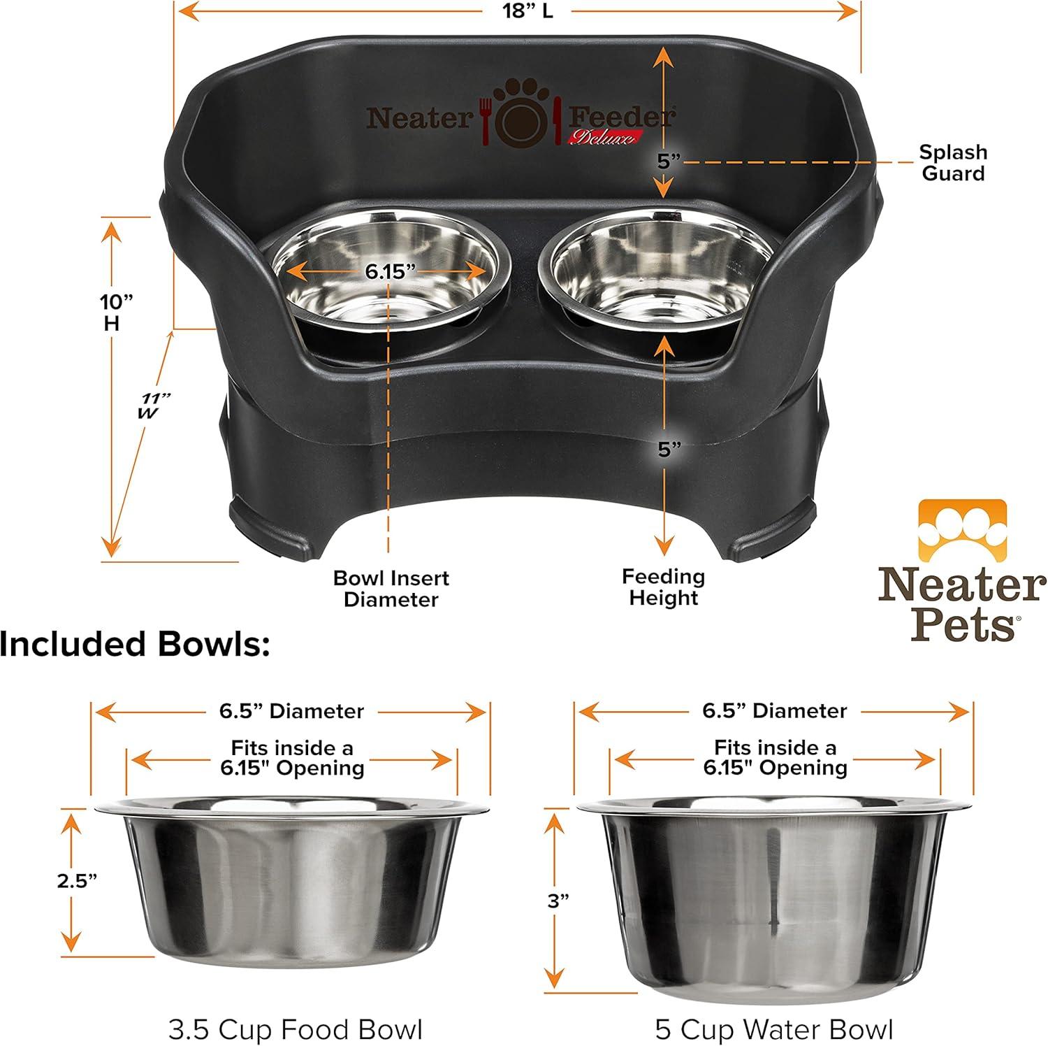 Neater Pets Neater Feeder Deluxe Mess-Proof Elevated Food & Water Bowls for Medium Dogs, Black