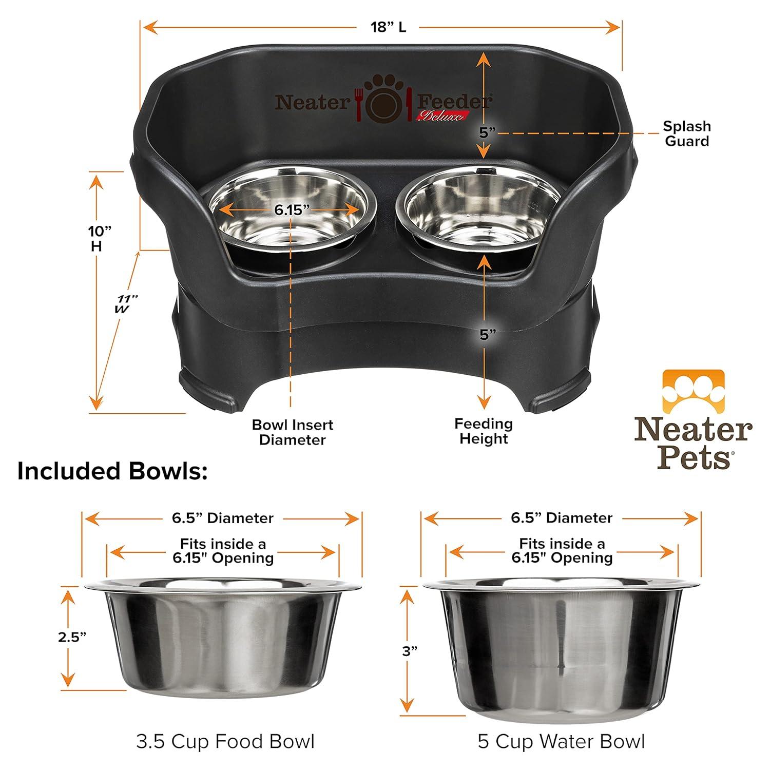 Neater Pets Neater Feeder Deluxe Mess-Proof Elevated Food & Water Bowls for Medium Dogs, Black