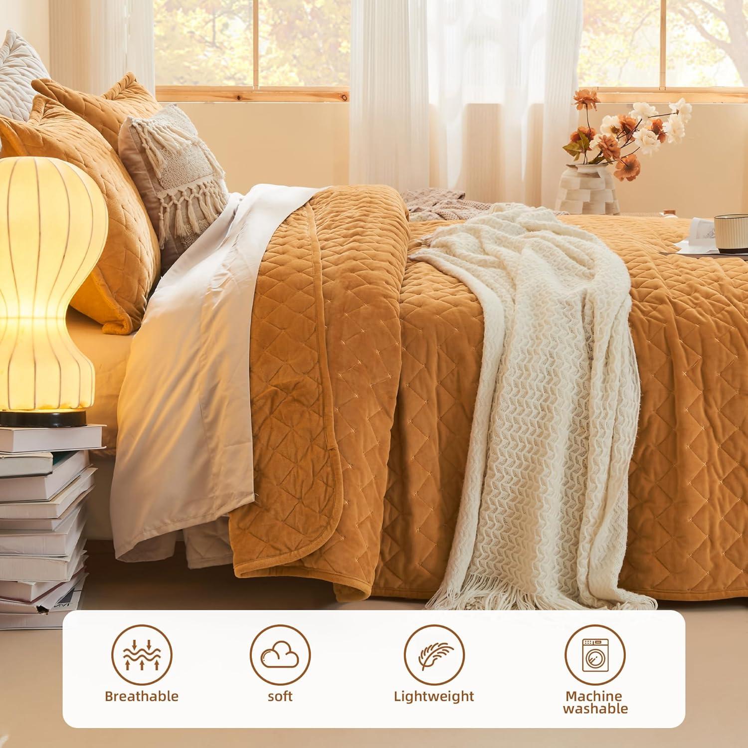 Chezmoi Collection Diamond Stitch Reversible Plush Distressed Velvet Quilt Set