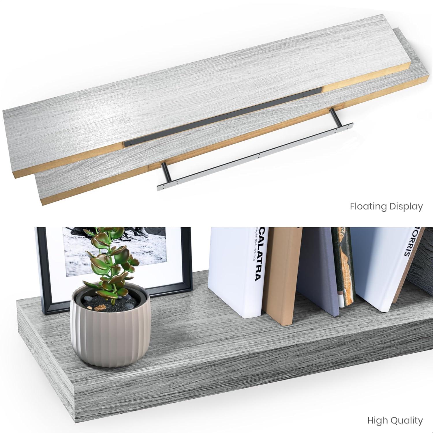 Ballucci Miami 48" W x 8" D Floating Shelves Set with Invisible Wall Mount Brackets (Set of 2)