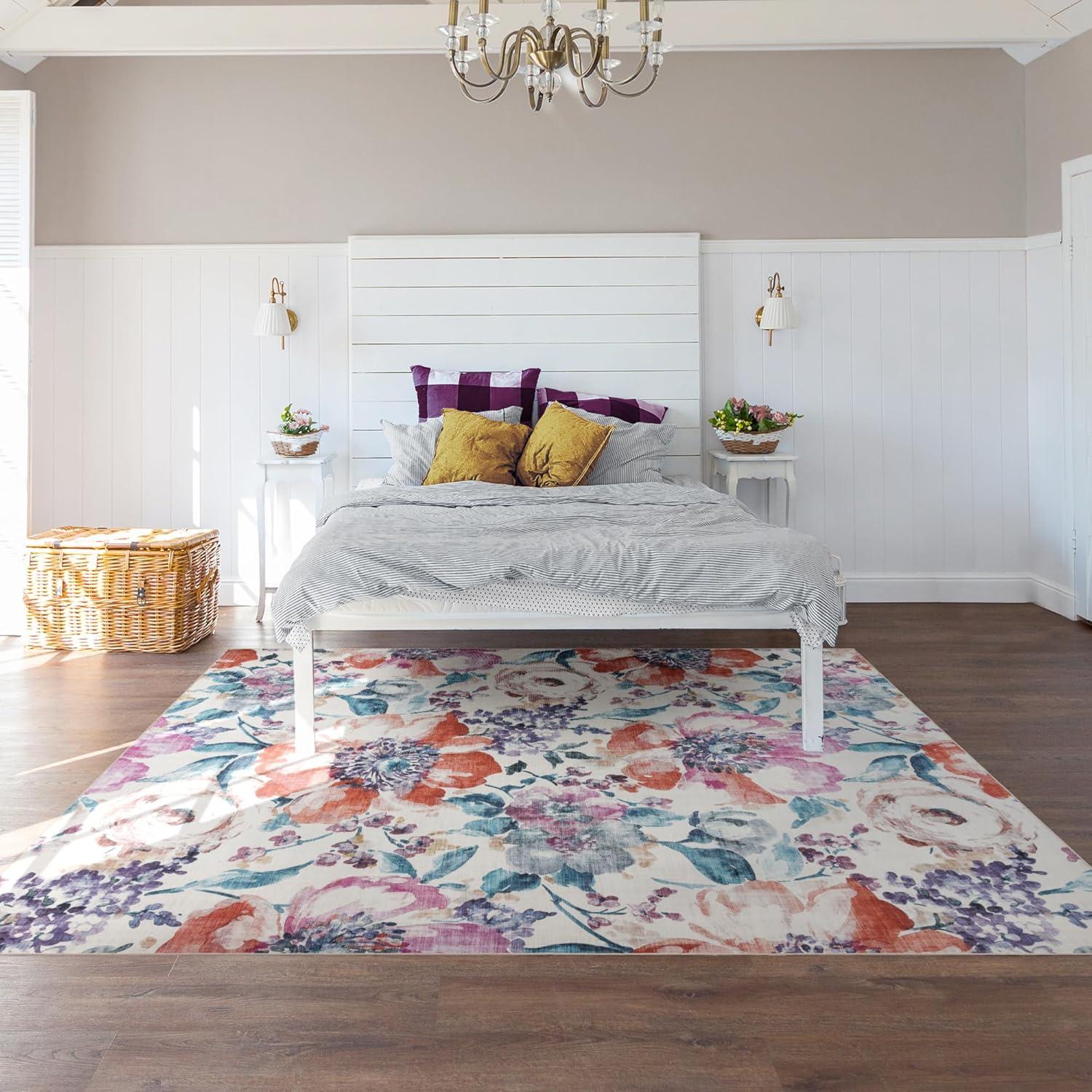 Gertmentian Crystal Print Flora Washable Digital Print Bright Multicolor Floral Area Rug
