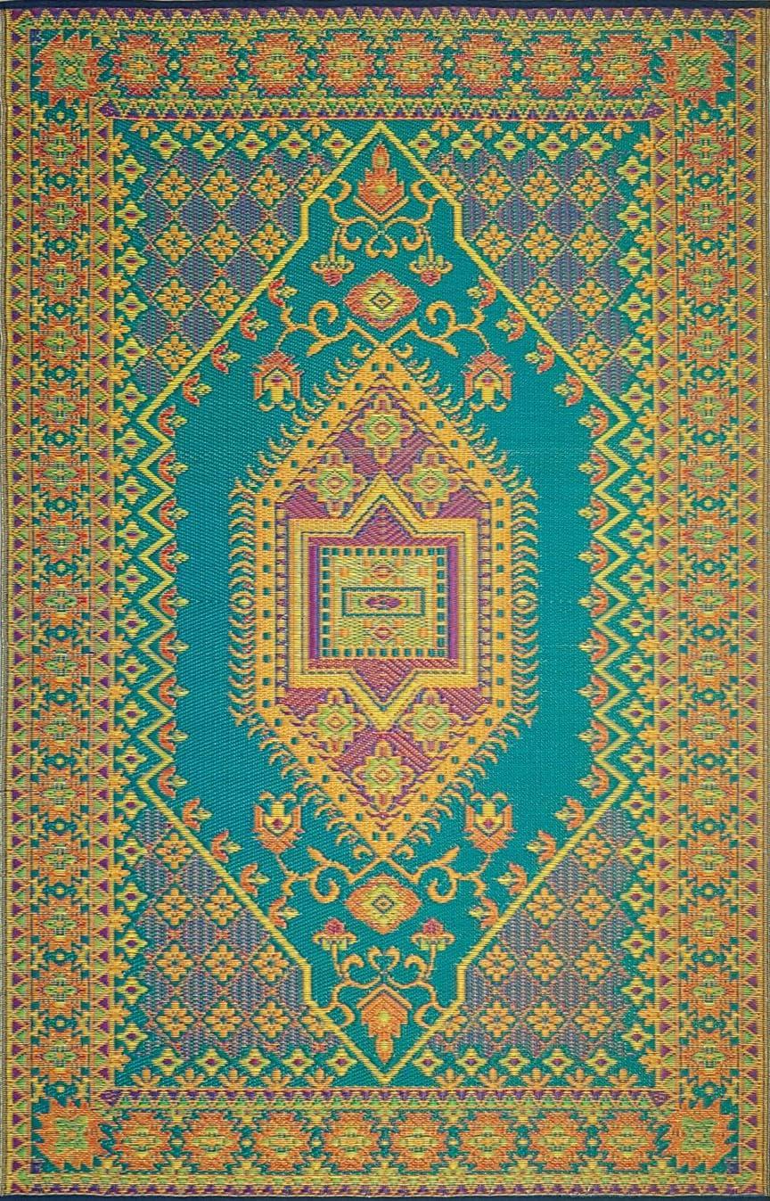 Oriental Turkish Aqua Indoor/Outdoor Area Rug - Reversible, UV Resistant