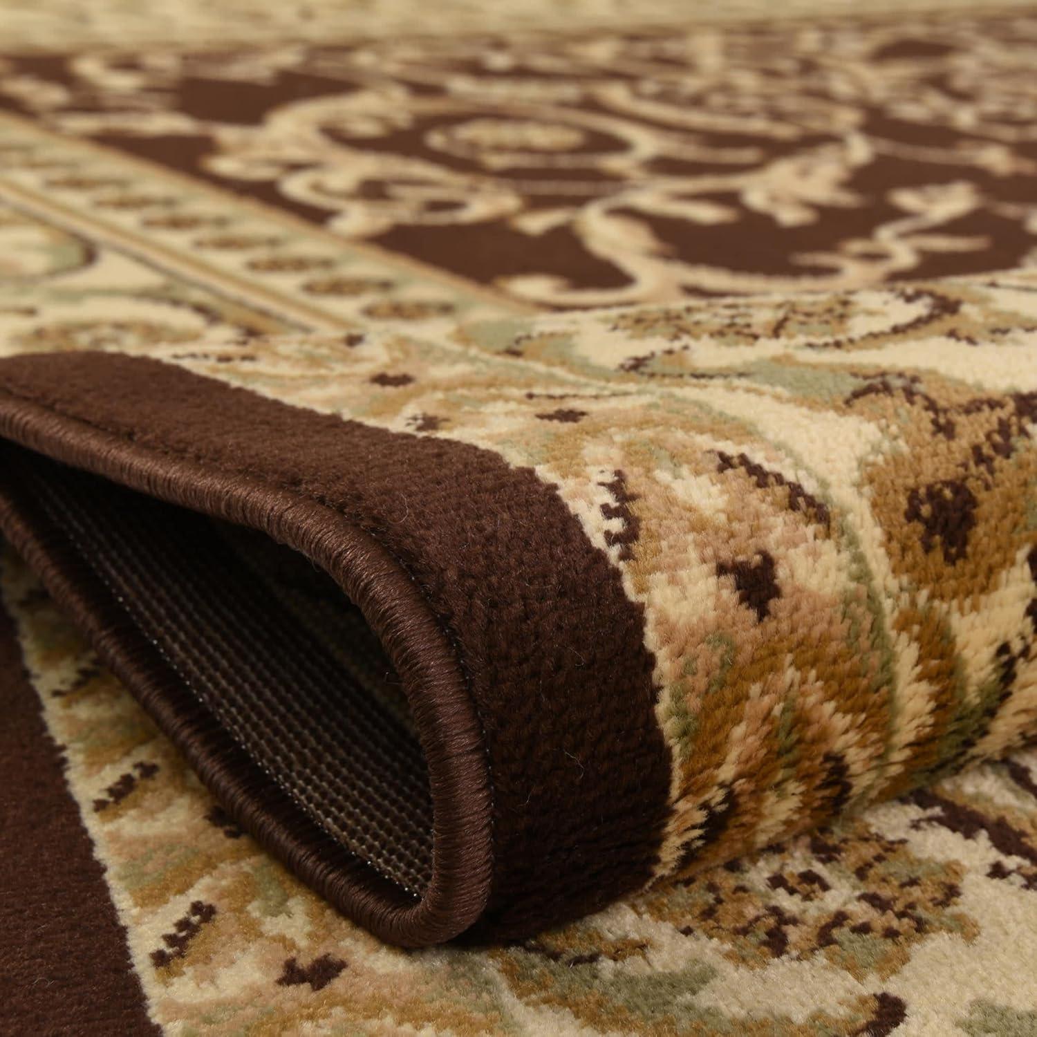 Elegant Medallion 6' Square Brown Synthetic Area Rug