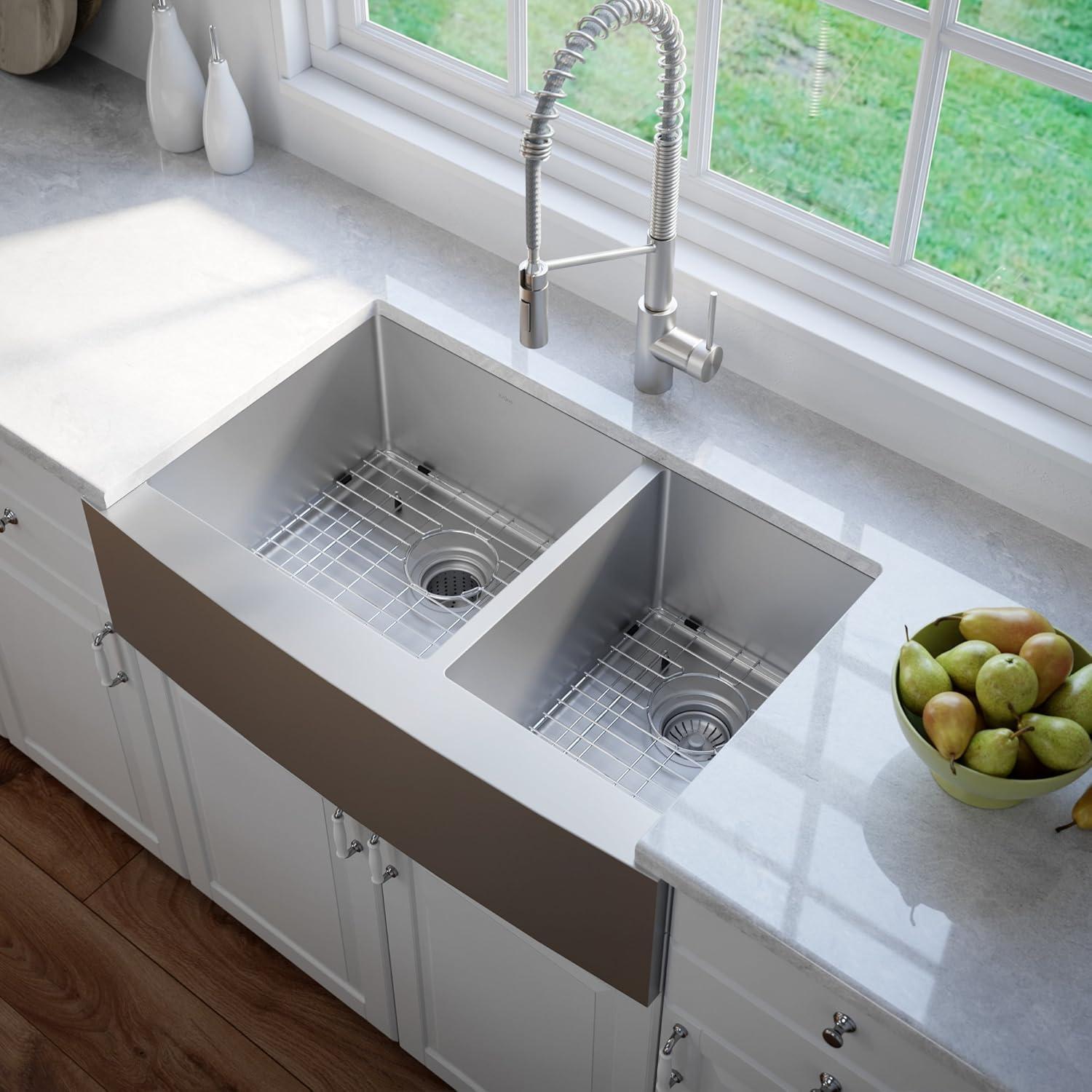 KRAUS Standart Pro Apron Front Farmhouse 16 Gauge Single Bowl Stainless Steel Kitchen Sink