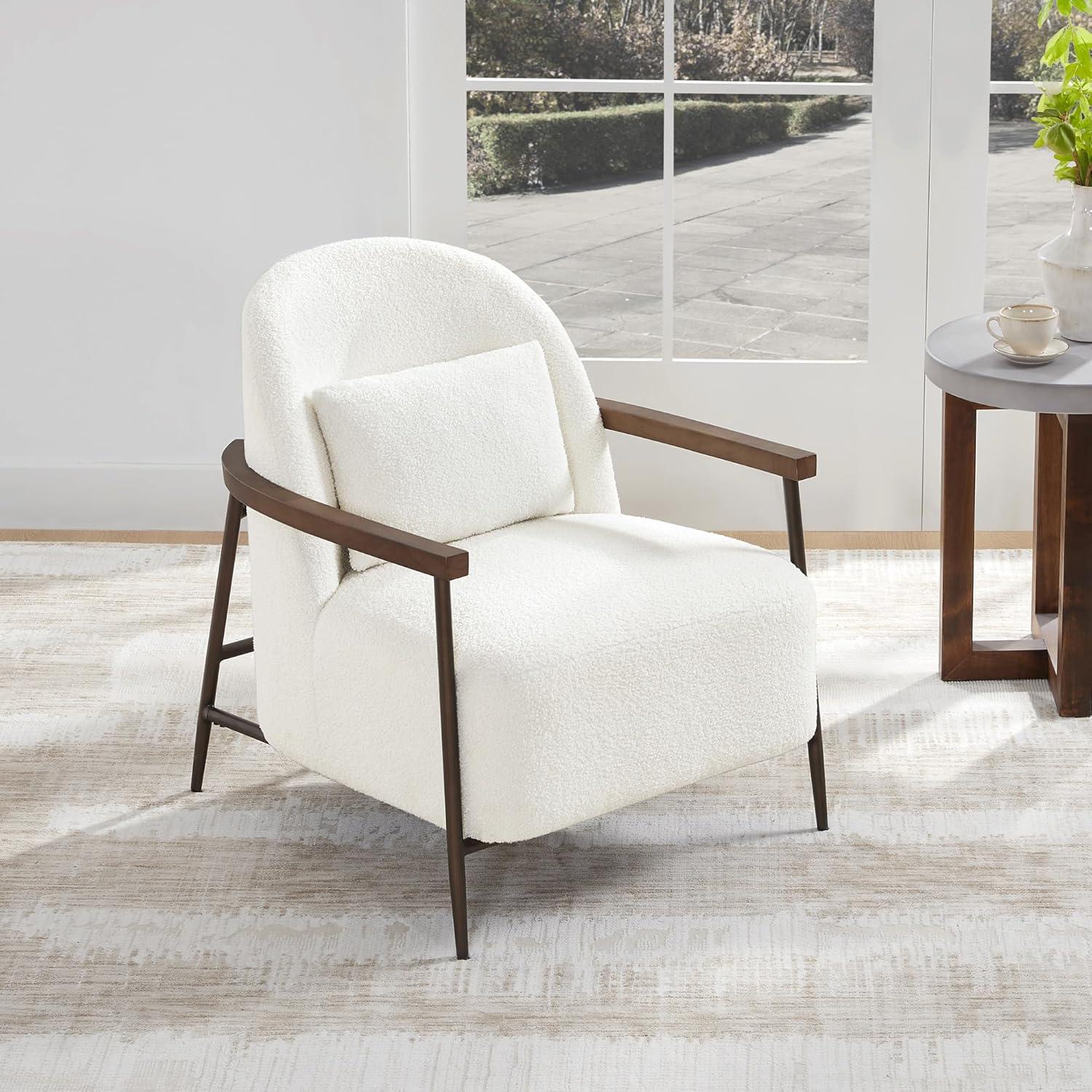 Quiteria Camel Fabric Accent Chair with Solid Wood and Metal Frame