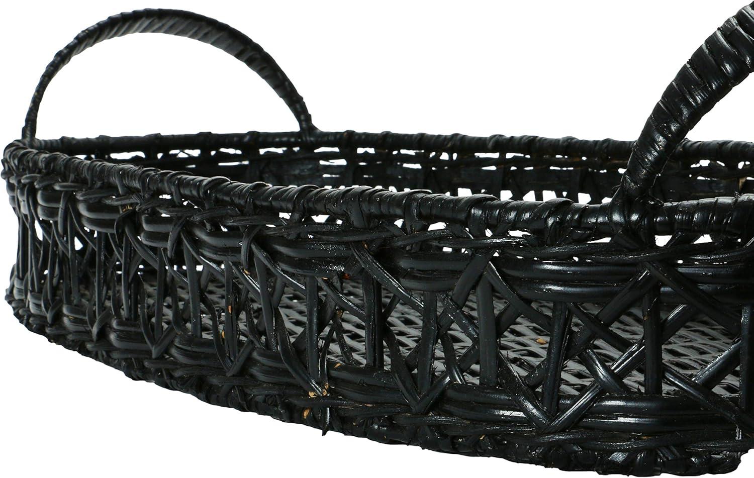 Creative Co-Op Decorative Hand-Woven Rattan Tray with Handles, Black