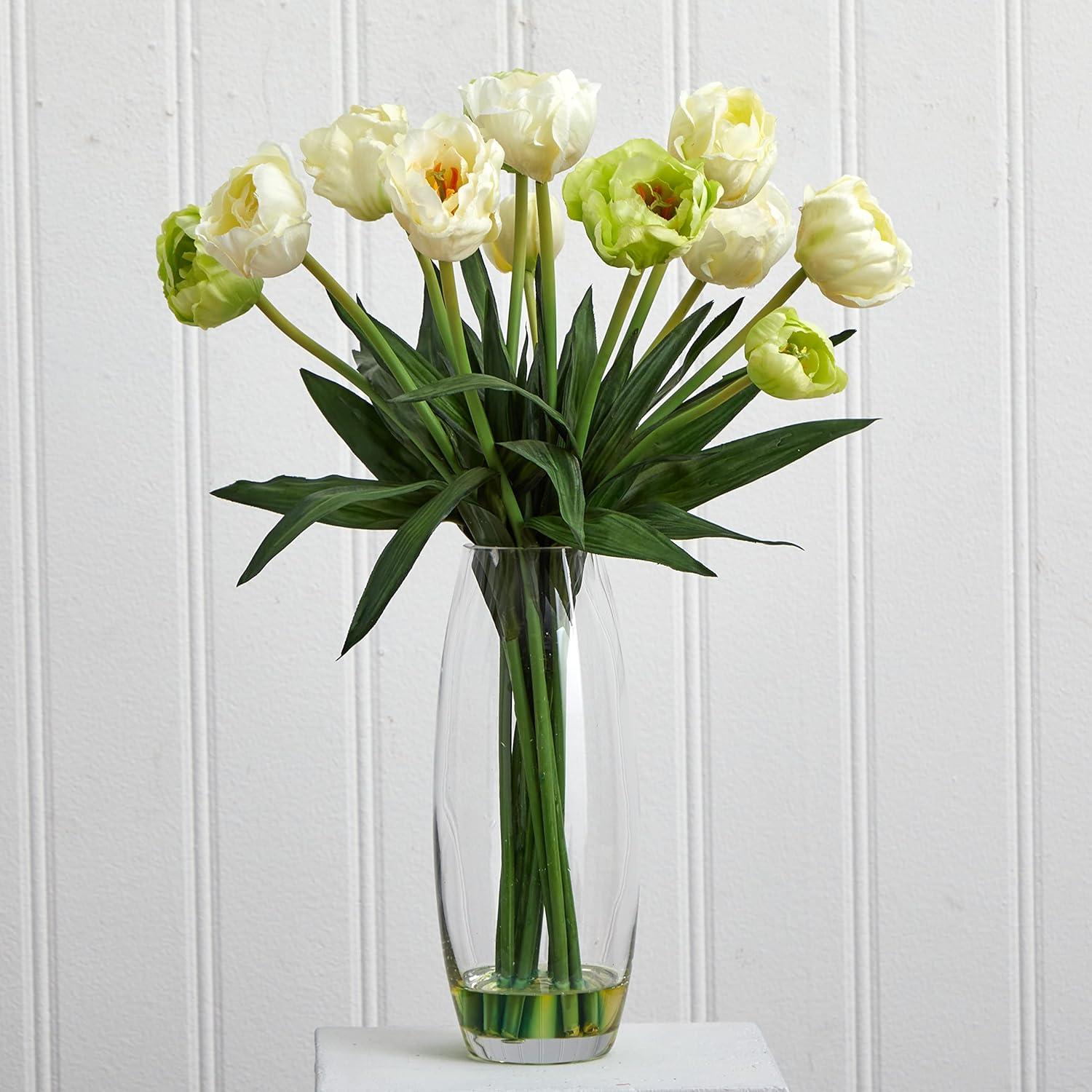 Nearly Natural Tulip with Vase Silk Flower Arrangement