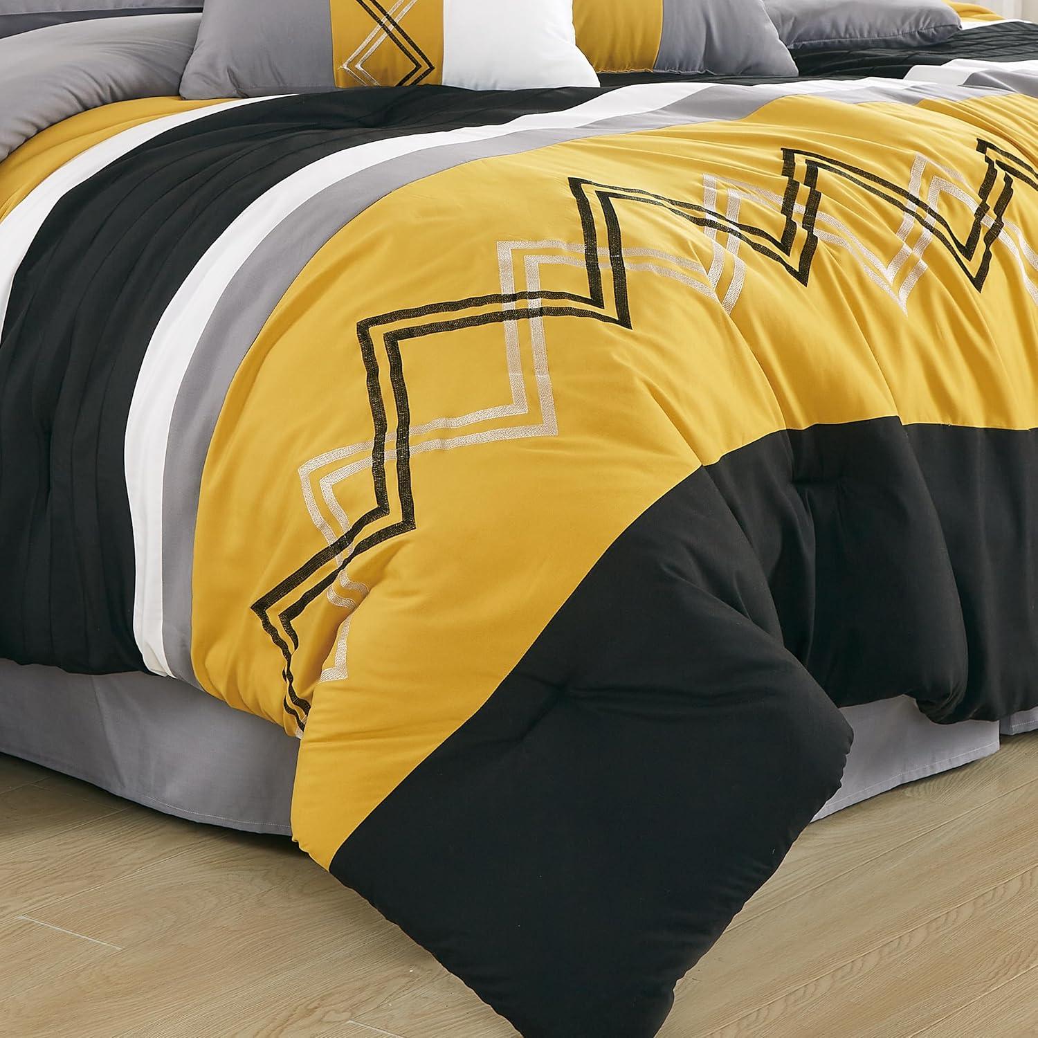 Chezmoi Collection Microfiber Modern & Contemporary 7 Piece Comforter Set