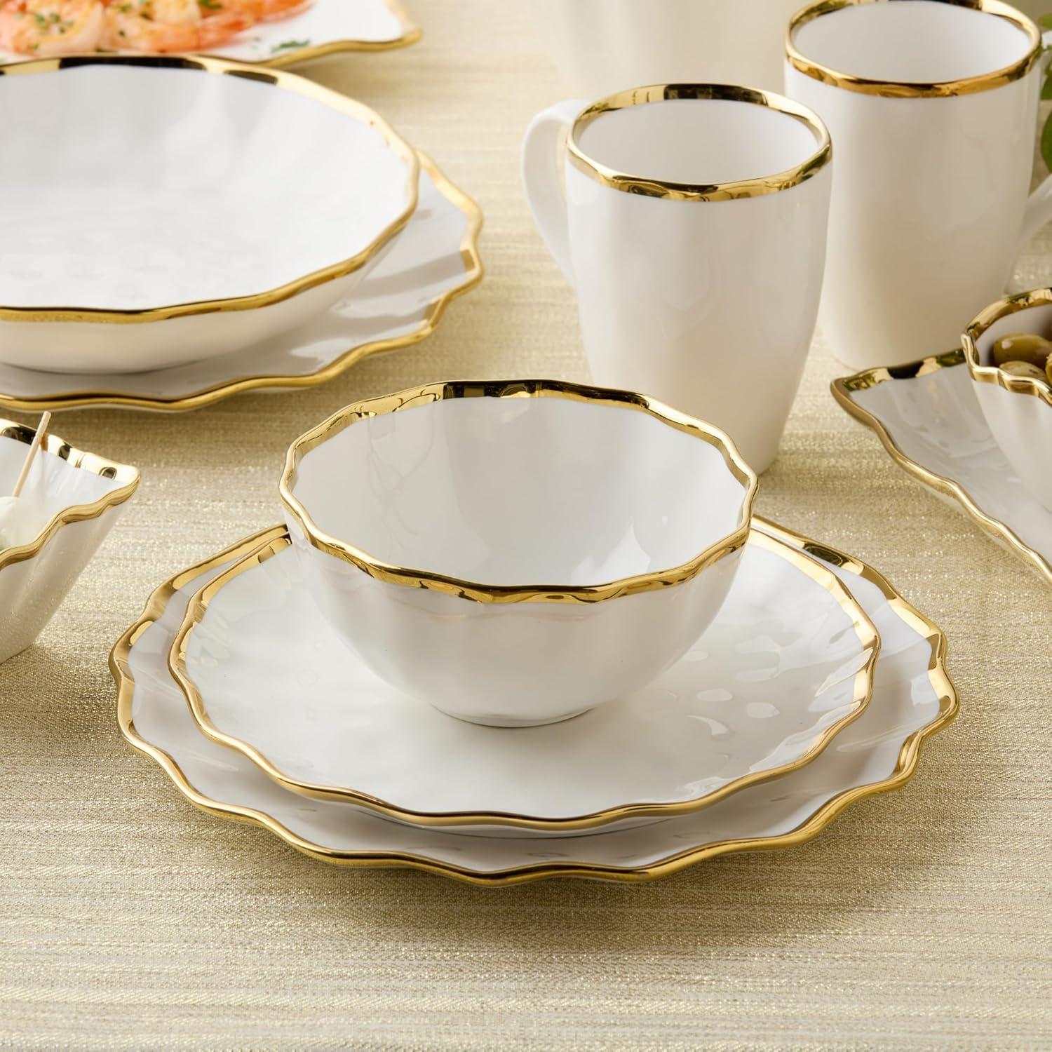 Certified International Regency Gold 16-Piece Porcelain Dinnerware Set for 4 – Luxury Gold-Rimmed Plates, Bowls & Mugs – Elegant, Dishwasher-Safe Tableware for Formal Dining, Entertaining & Special Occasions