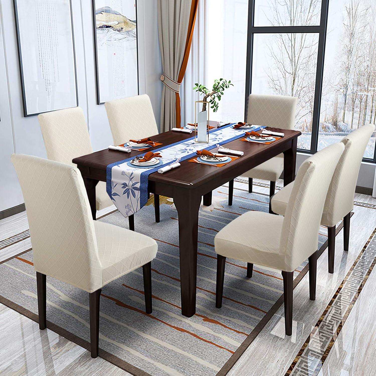 YISUN Dining Chair Covers, Stretch Spandex Chair Seat Cover Removable Washable Parson Chair Cover Kitchen Chair Protector Slipcovers (Beige Light, 6)