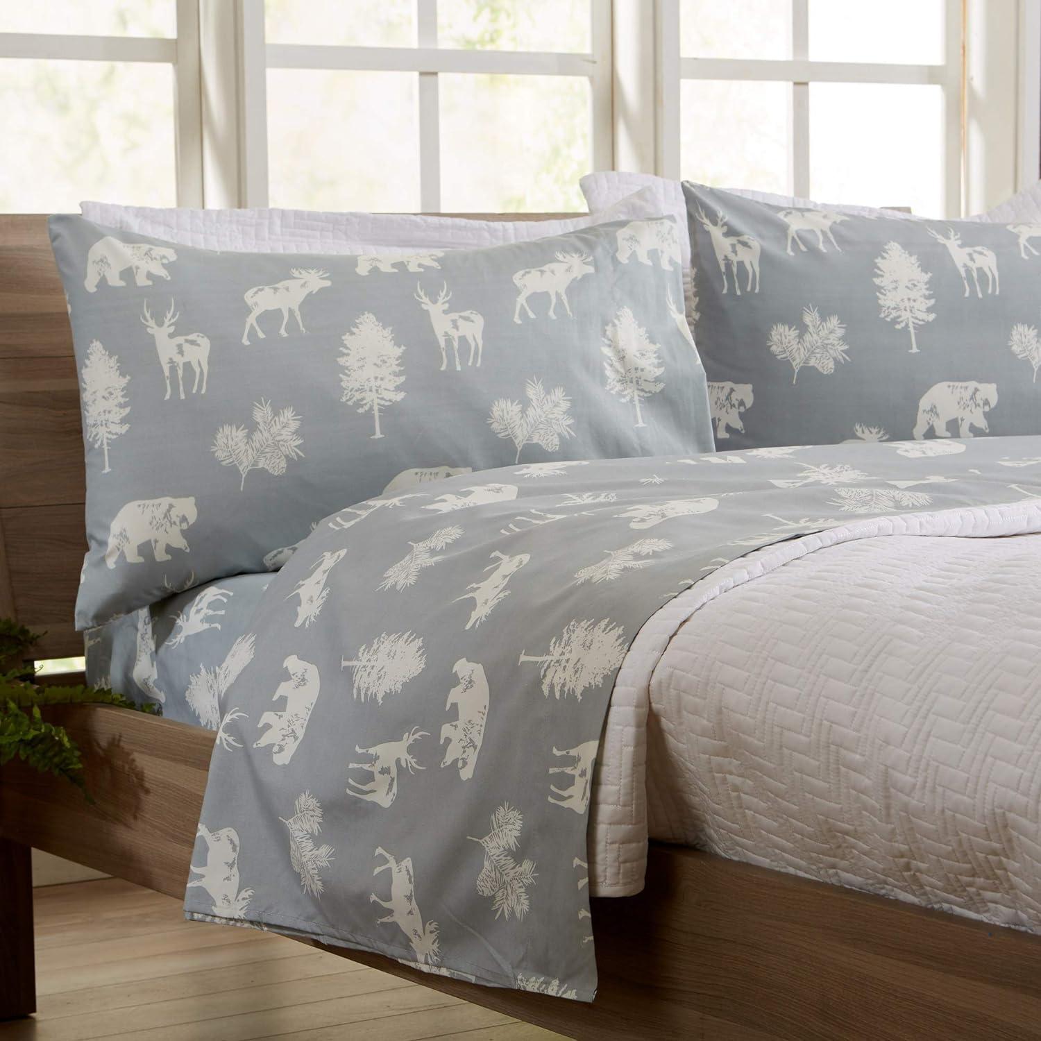 Full Light Grey Forest Animal Microfiber Sheet Set