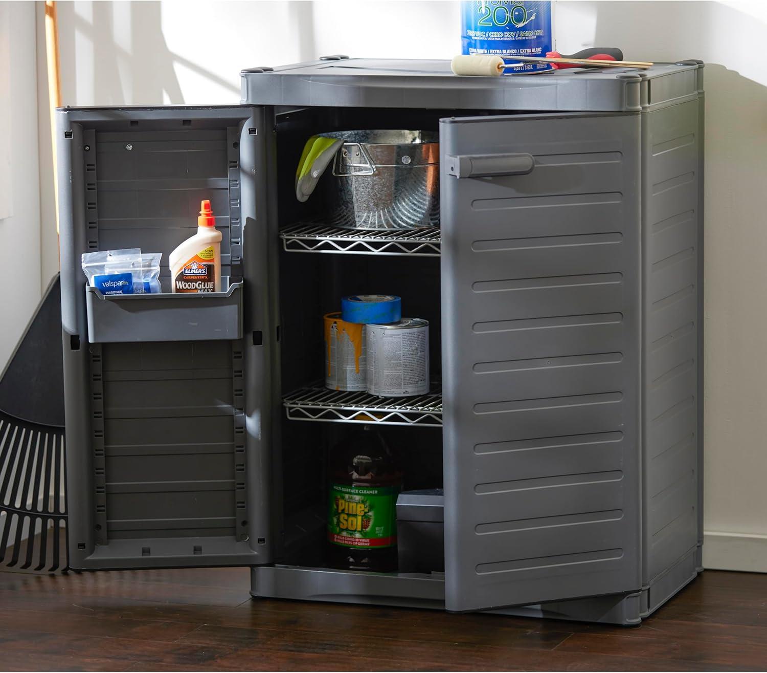 Gracious Living 2-Shelf Cabinet Organizer, MaxIt Base Cabinet Storage for Garages, Basement, Workshop, and More, Grey, Small