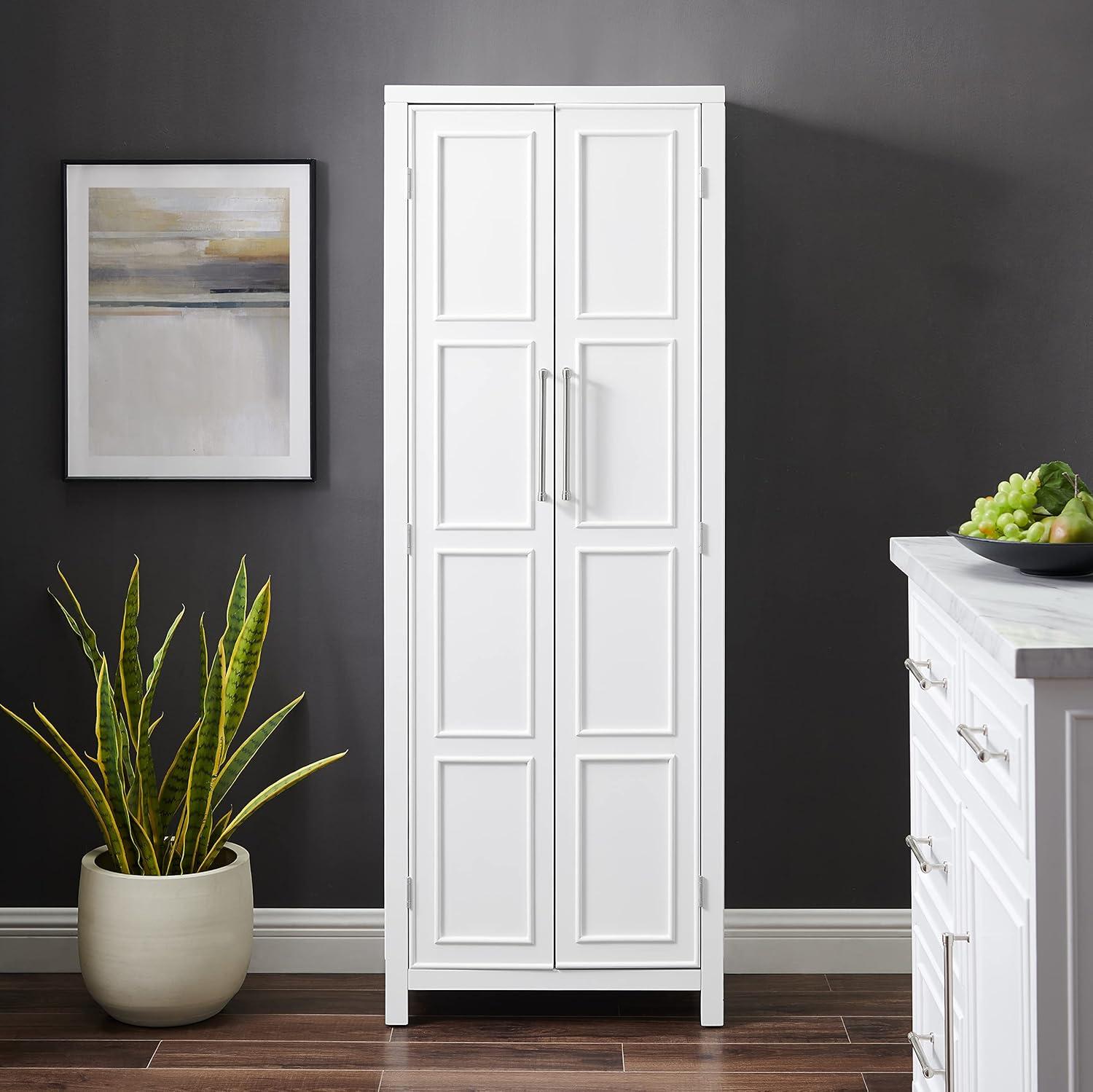 Crosley Cutler Storage Pantry White : Modern Farmhouse Style, 4 Fixed & Adjustable Shelves, MDF Wood Veneer, 65" Height