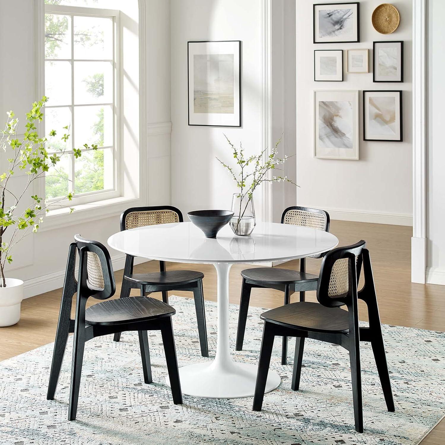 Mid-Century Modern 47" Round White Wood Dining Table