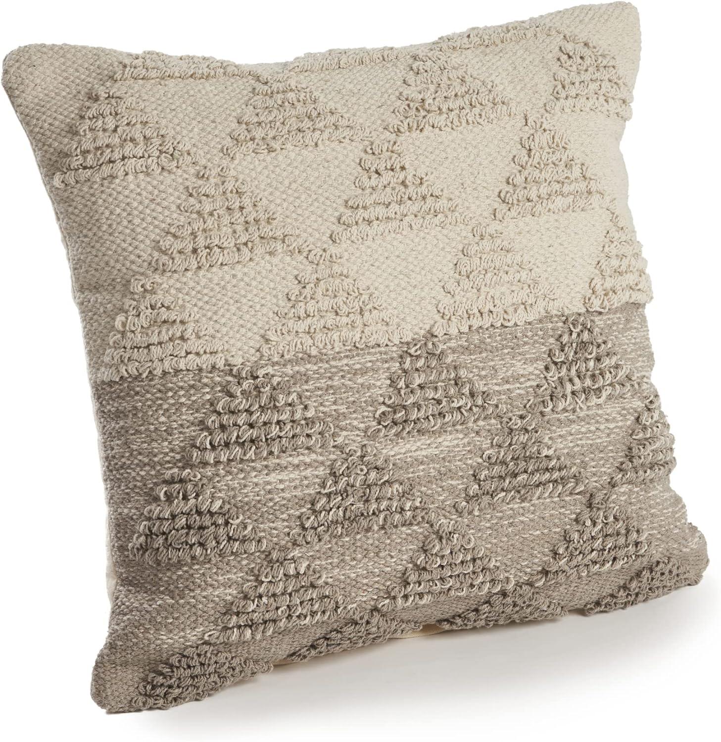 Ox Bay 18" x 18" Hand-Woven Cream/ Tan Geometric Organic Cotton Pillow Cover