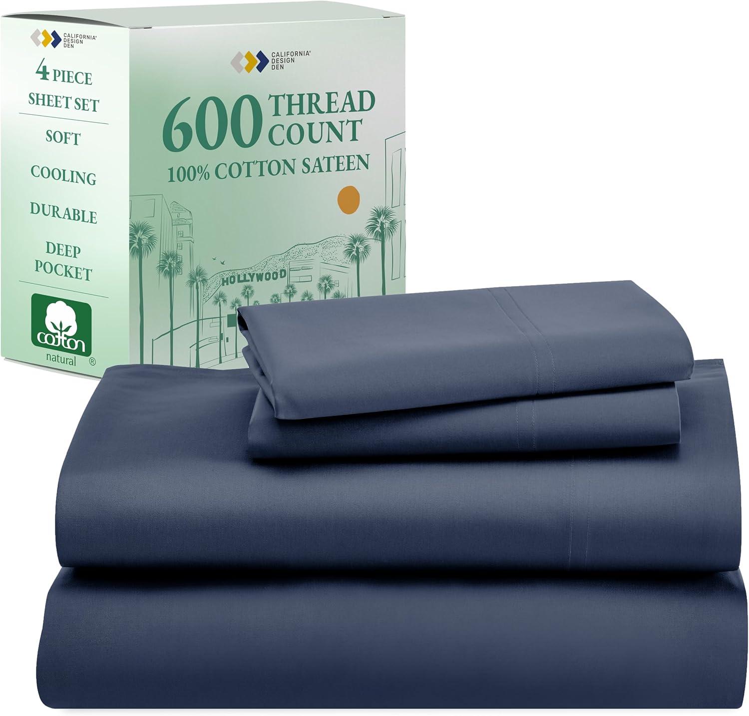 5-Star Luxury Sheet Set | 600 Thread Count 100% Cotton Sateen | Soft & Crisp Bed Sheets with Deep Pockets by California Design Den