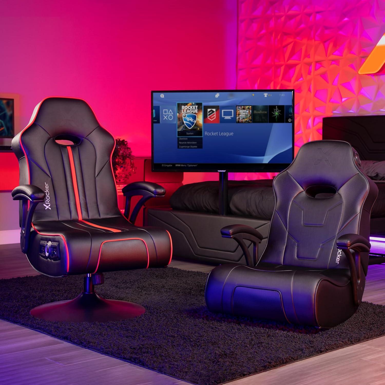 Black Faux Leather Gaming Chair with Built-in Audio