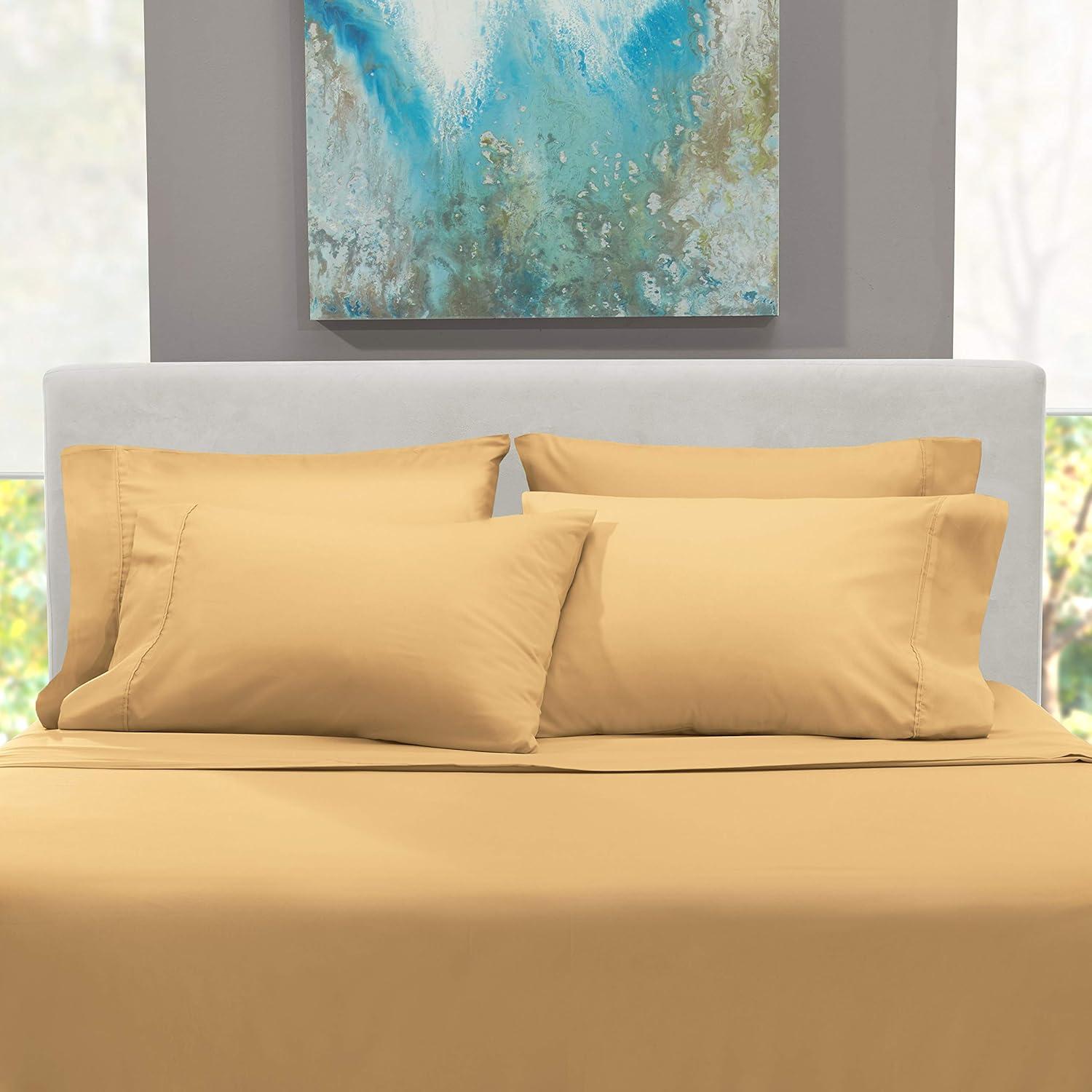 Extra Deep Pocket 4 Piece Bed Sheet Set – Super Deep Fitted Sheet Fits Mattress from 18-24 inces Depth – Double Brushed Microfiber Sheets with 2 Pillow Cases, Twin, Camel