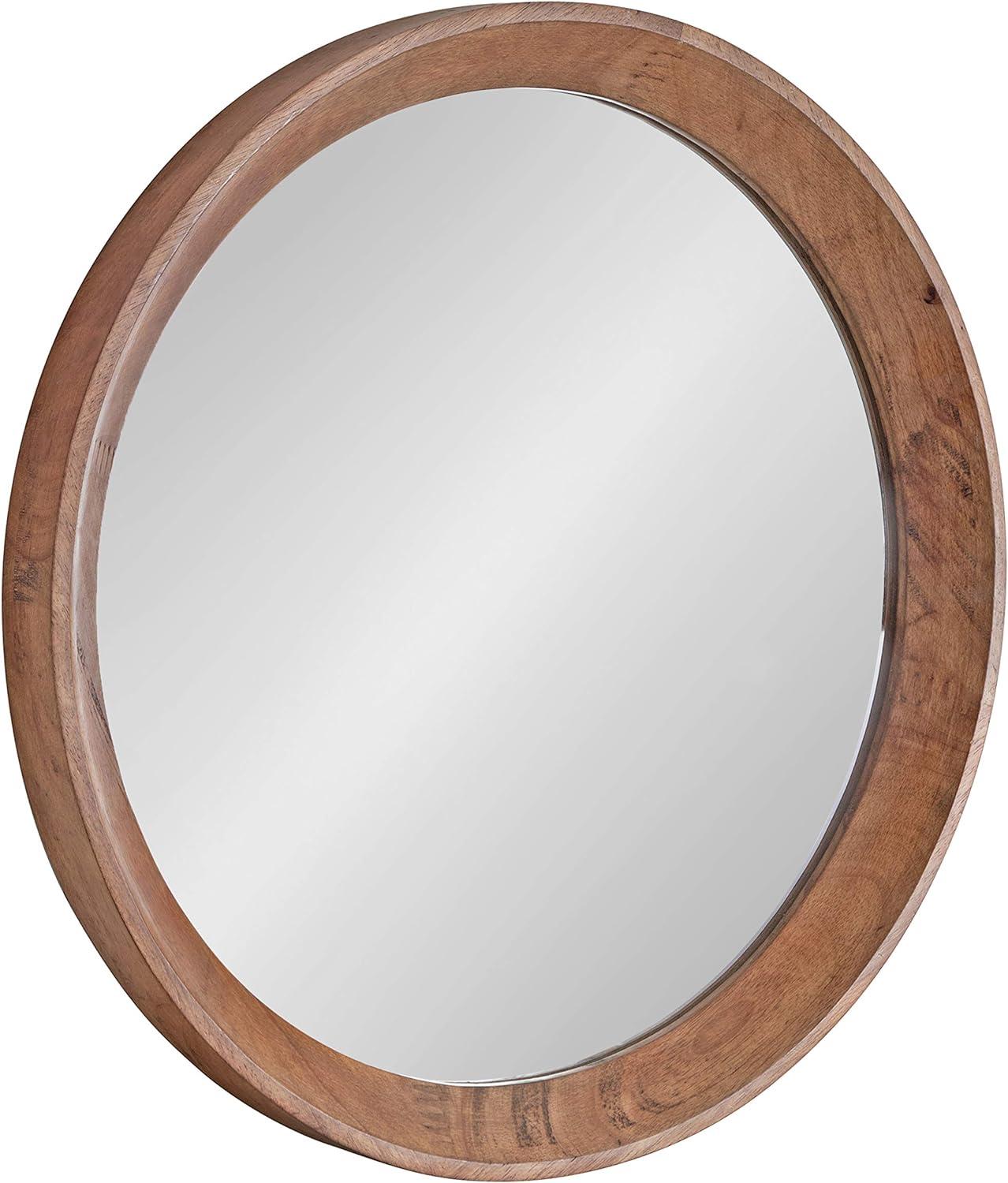 Kate and Laurel Hartman Transitional Round Wood Framed Wall Mirror, 24" Diameter, Brown, Boho Chic Round Mirror for Wall