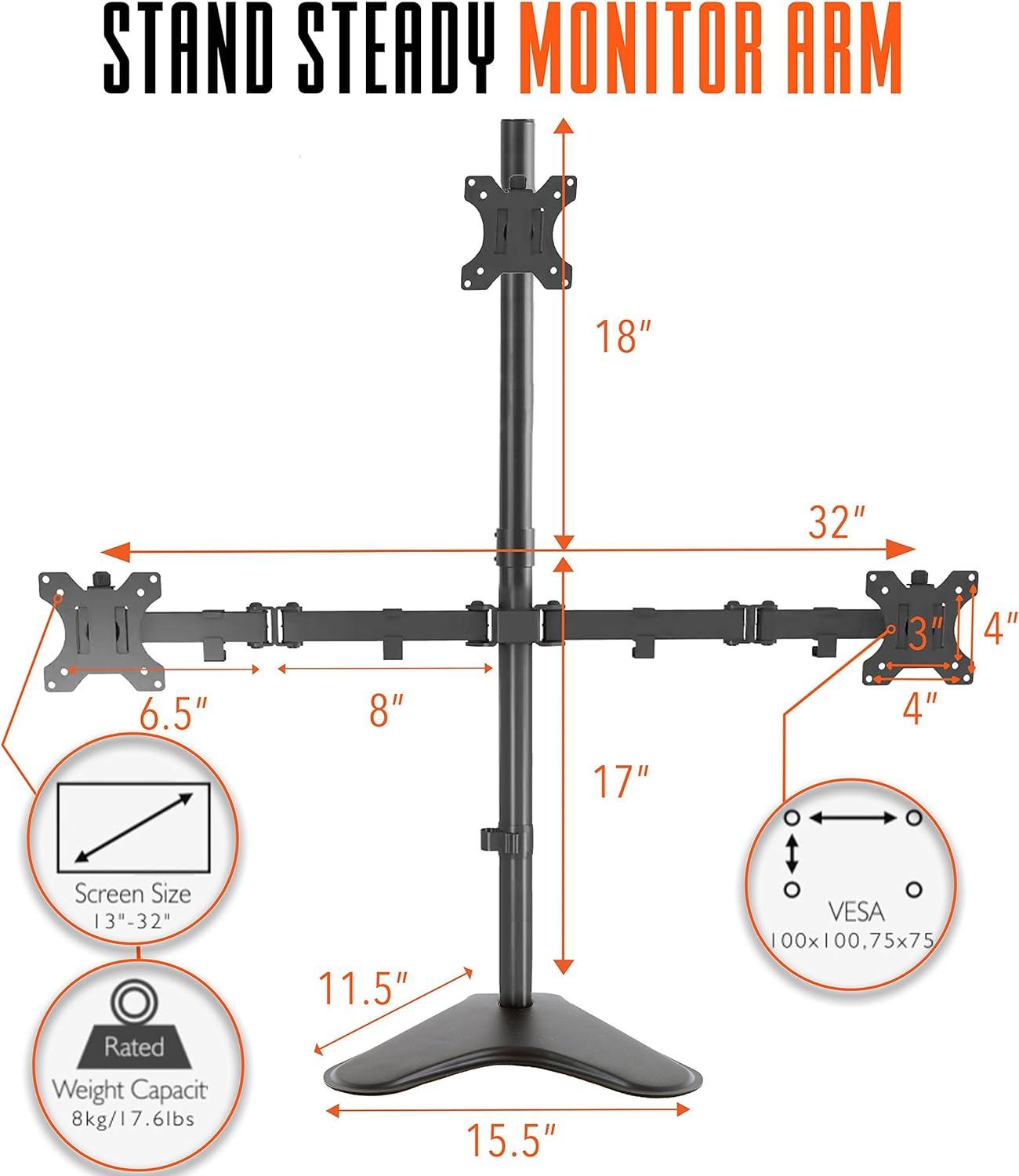 Black Adjustable Triple Monitor Desk Stand with VESA Mounts