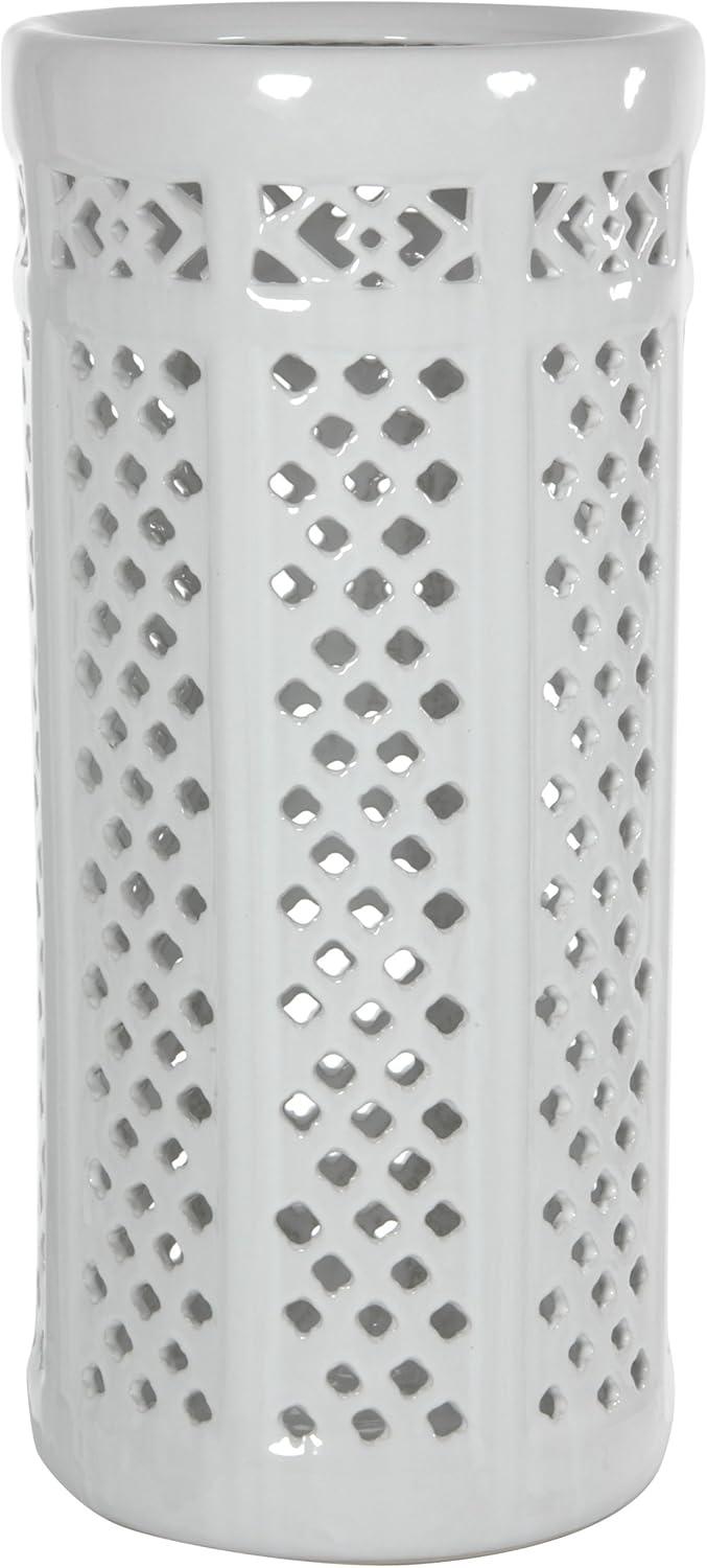 Oriental Furniture 17" Carved Lattice Decorative Umbrella Stand, classic, white