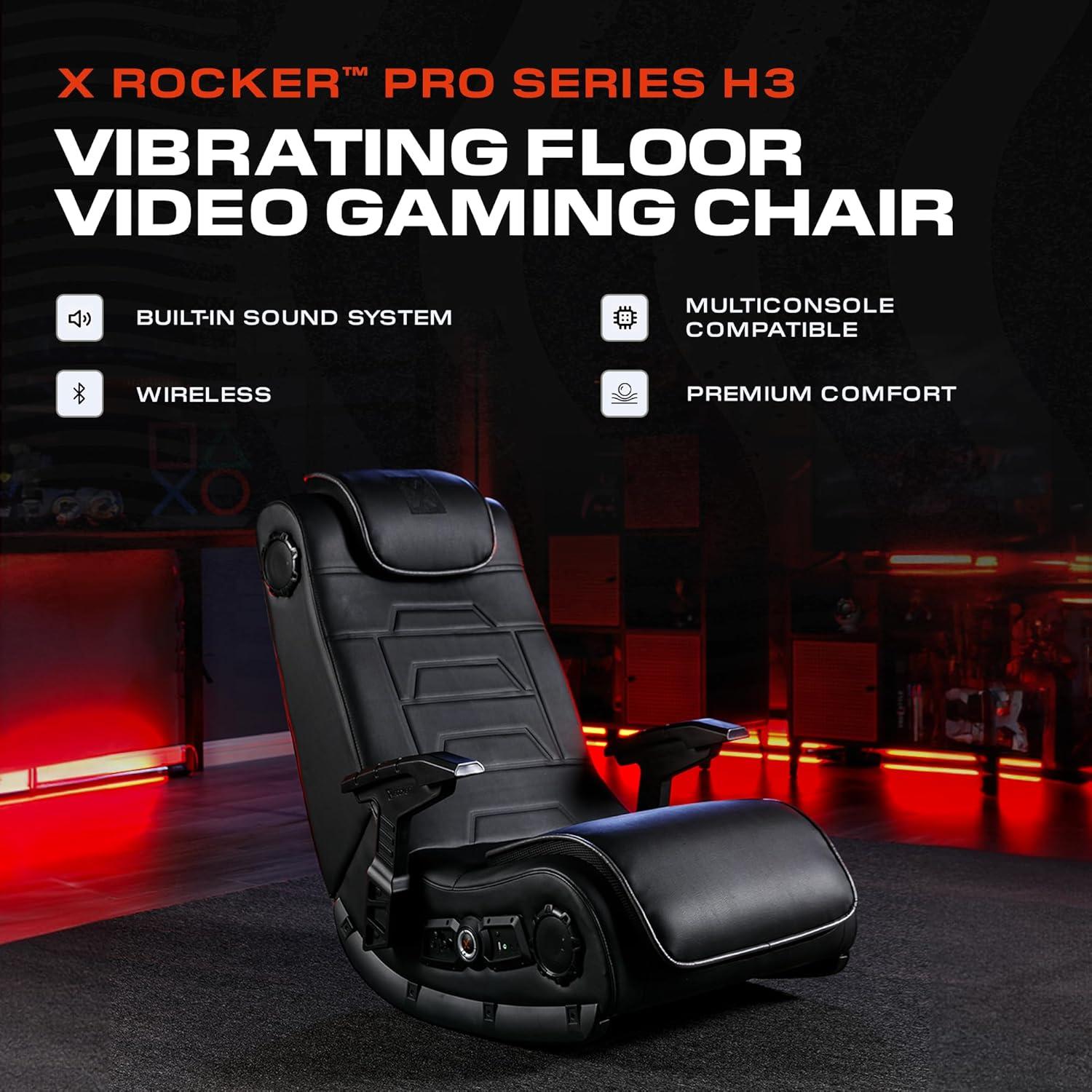 Black Vinyl Gaming Chair with Built-in Audio Speakers