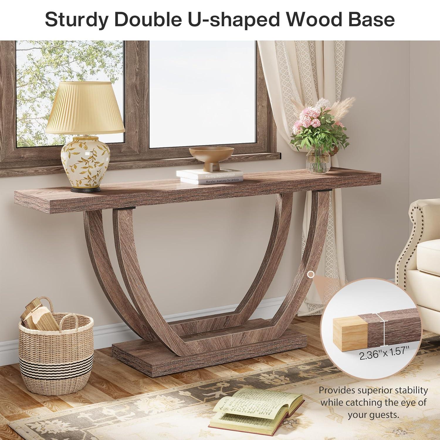 Tribesigns 63 Inches Farmhouse Wood Console Table for Entryway, Narrow Long Foyer Sofa Table with Geometric Legs for Hallway, Entrance, Brown