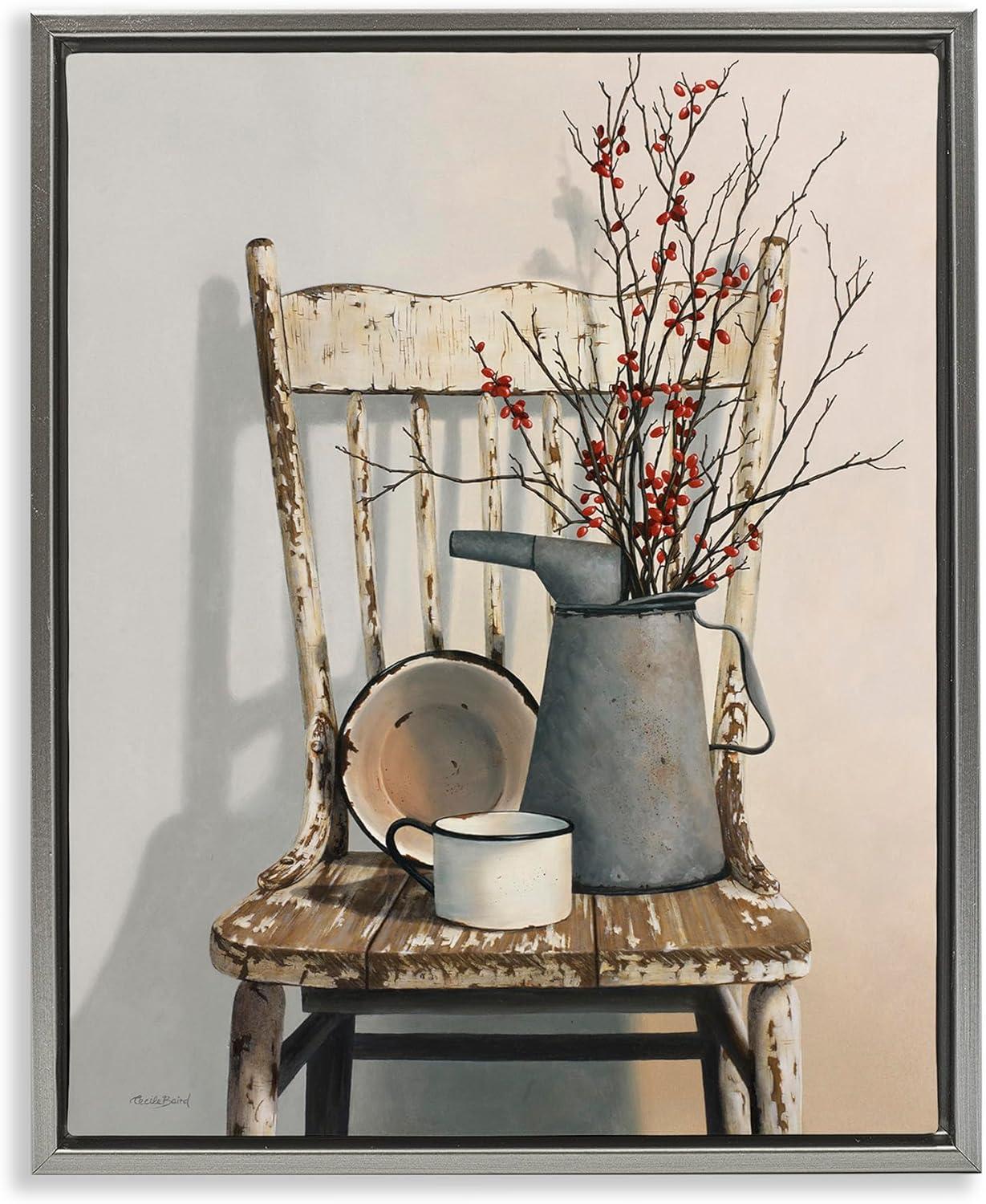 Stupell Industries Vintage Rustic Things Neutral Painting Gray Floater Framed Canvas Wall Art, 16 x 20