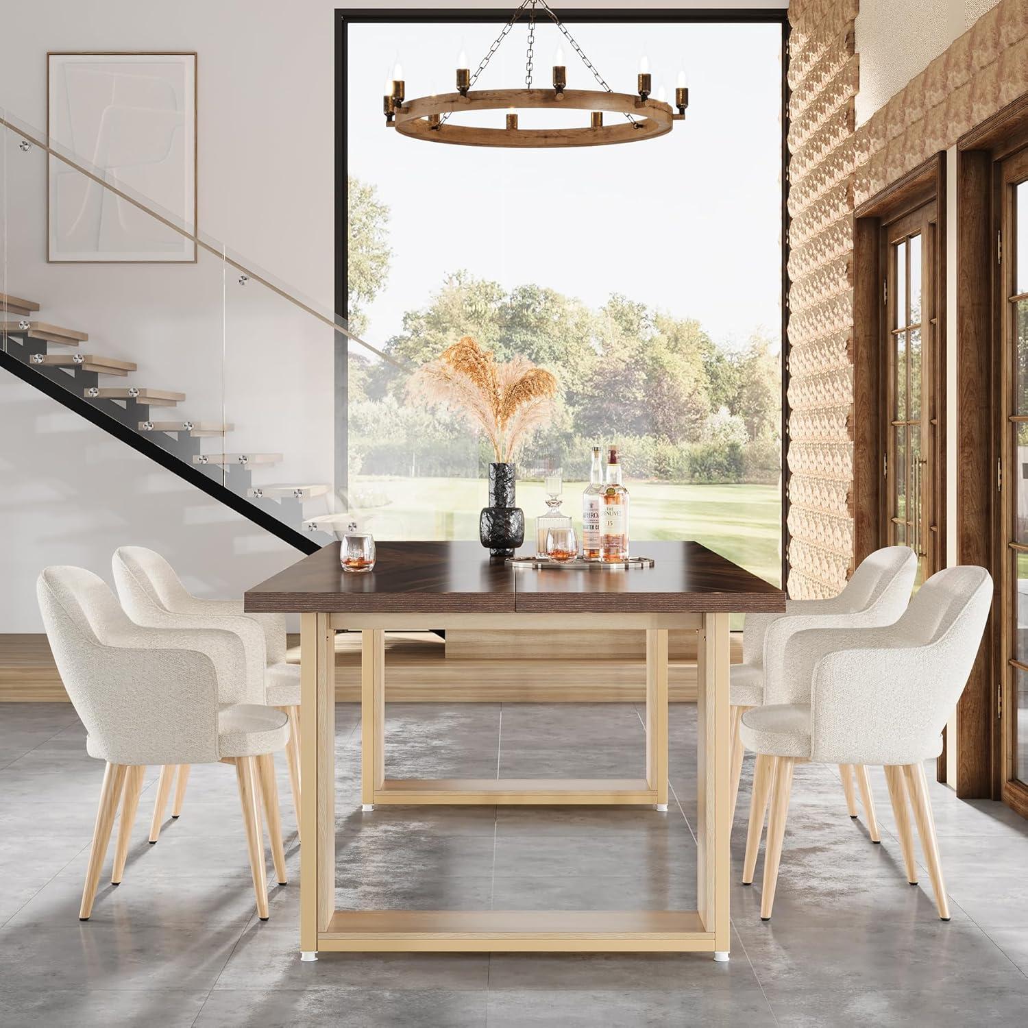Tribesigns 63" Rustic Brown Wood Dining Table with Metal Sled Base