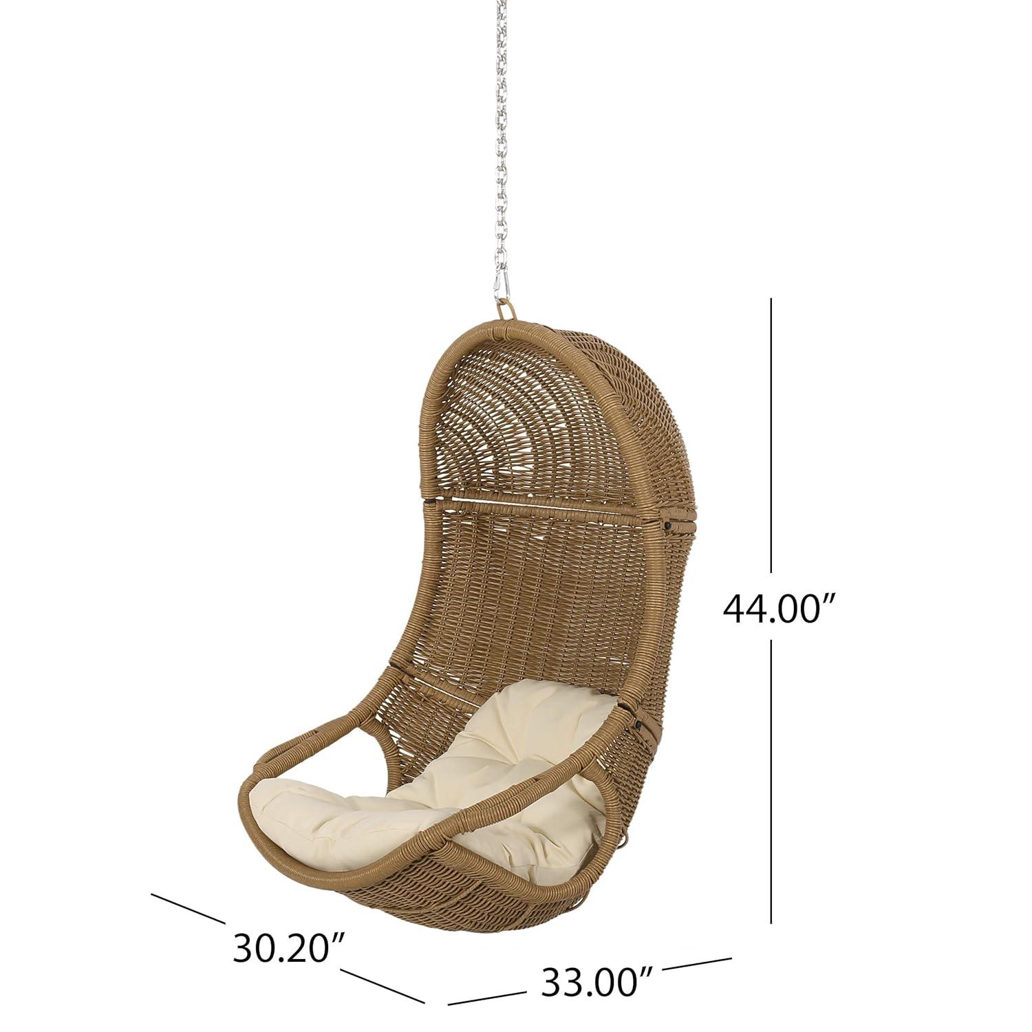 Orville Indoor/Outdoor Wicker Hanging Chair with 8' Chain - Light Brown/Beige - Christopher Knight Home: Polyester, Weather-Resistant