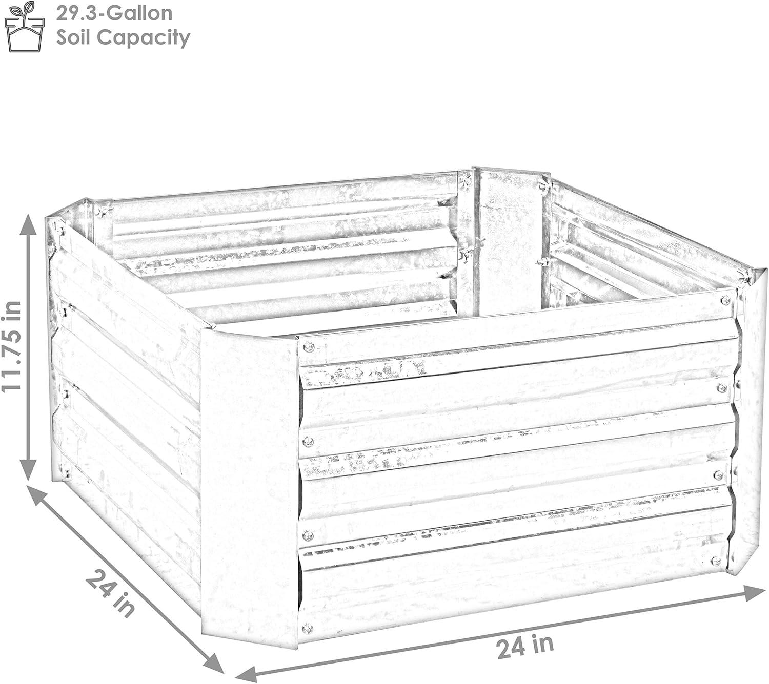 Sunnydaze Corrugated Galvanized Steel Raised Garden Bed for Plants, Vegetables, and Flowers - 24" Square x 12" H - Silver