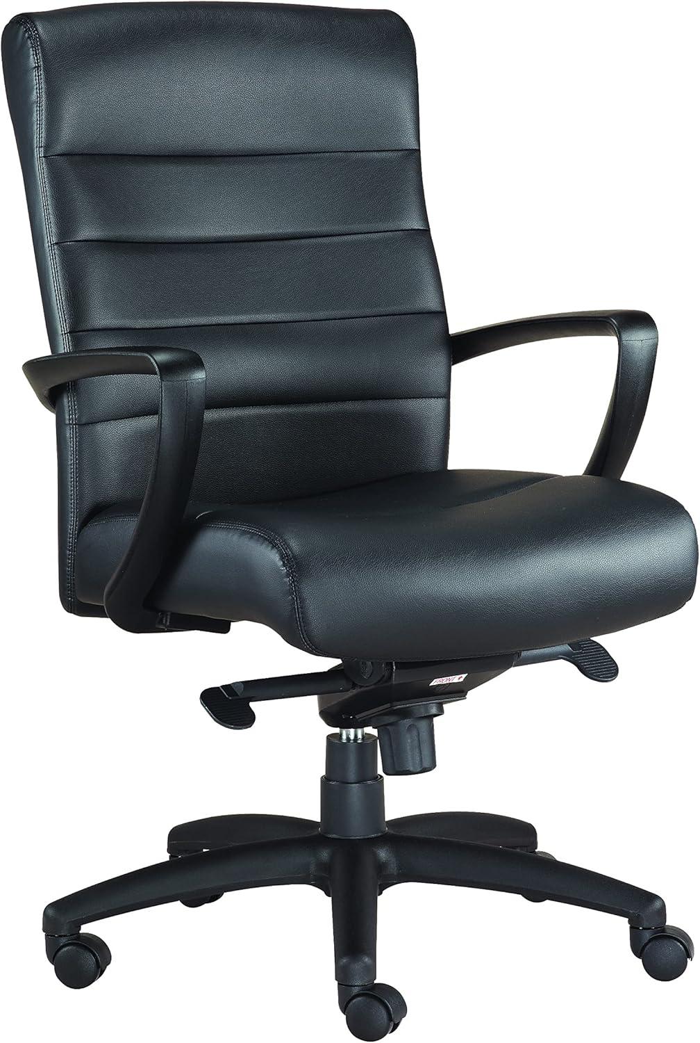 Manchester Mid Back Black Leather Office Chair with Metal Frame