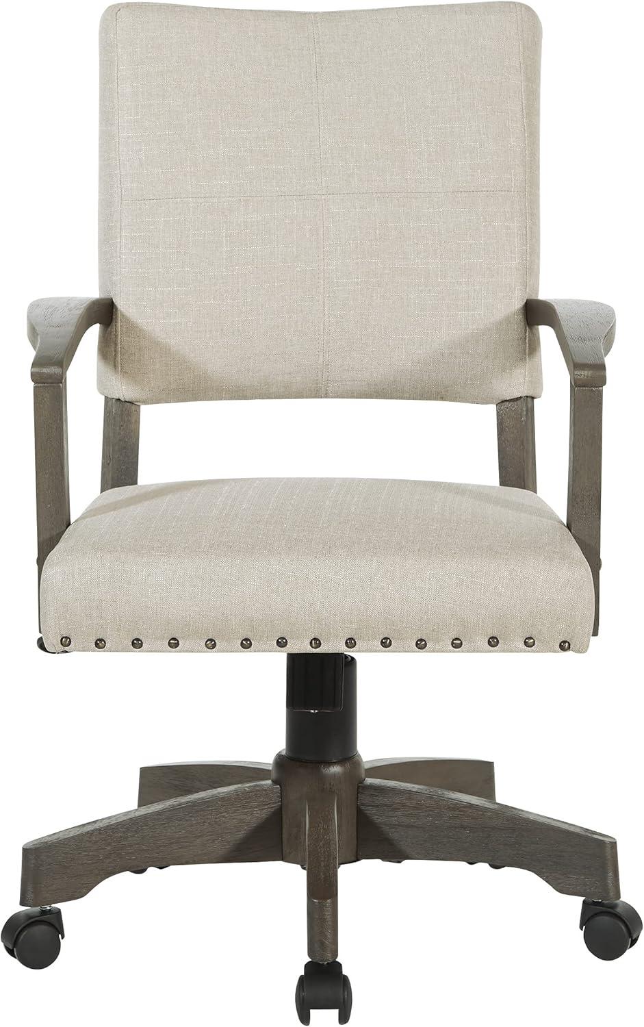 Santina Bankers Chair with Antique Gray Finish and Ivory White Fabric