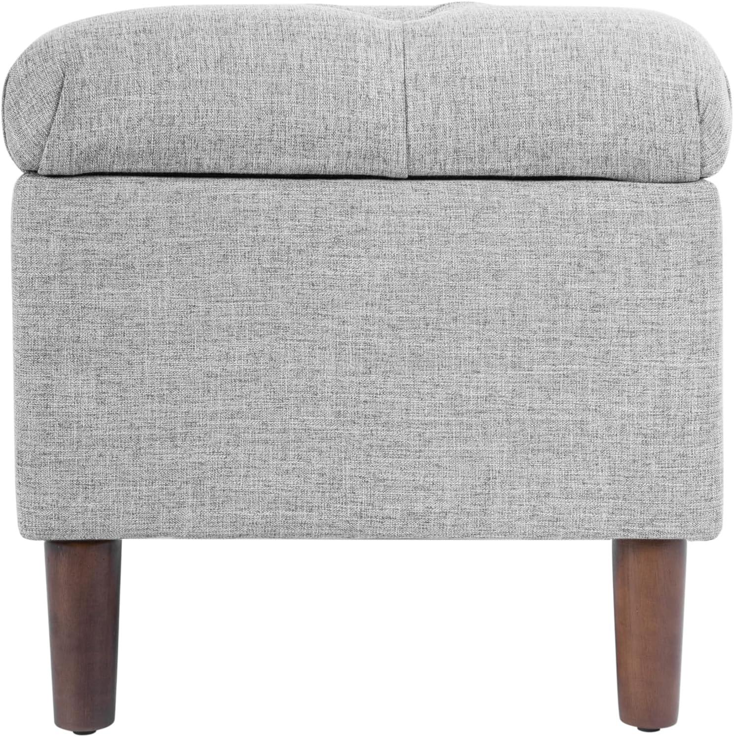 Button Tufted Storage Bench with Cone Wood Legs Gray - HomePop: Hinged Lid, Bedroom Ottoman
