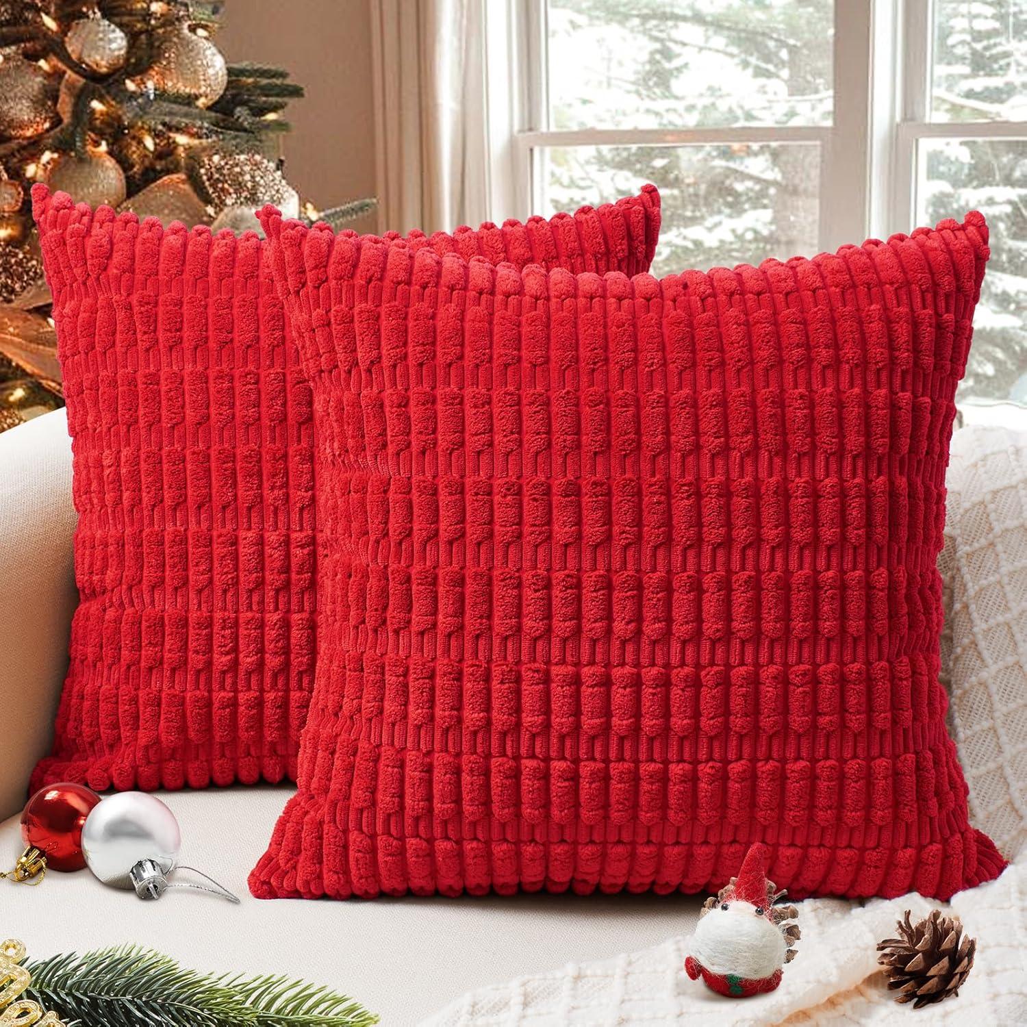 Red Corduroy 18x18 Inch Boho Pillow Covers, Set of 2