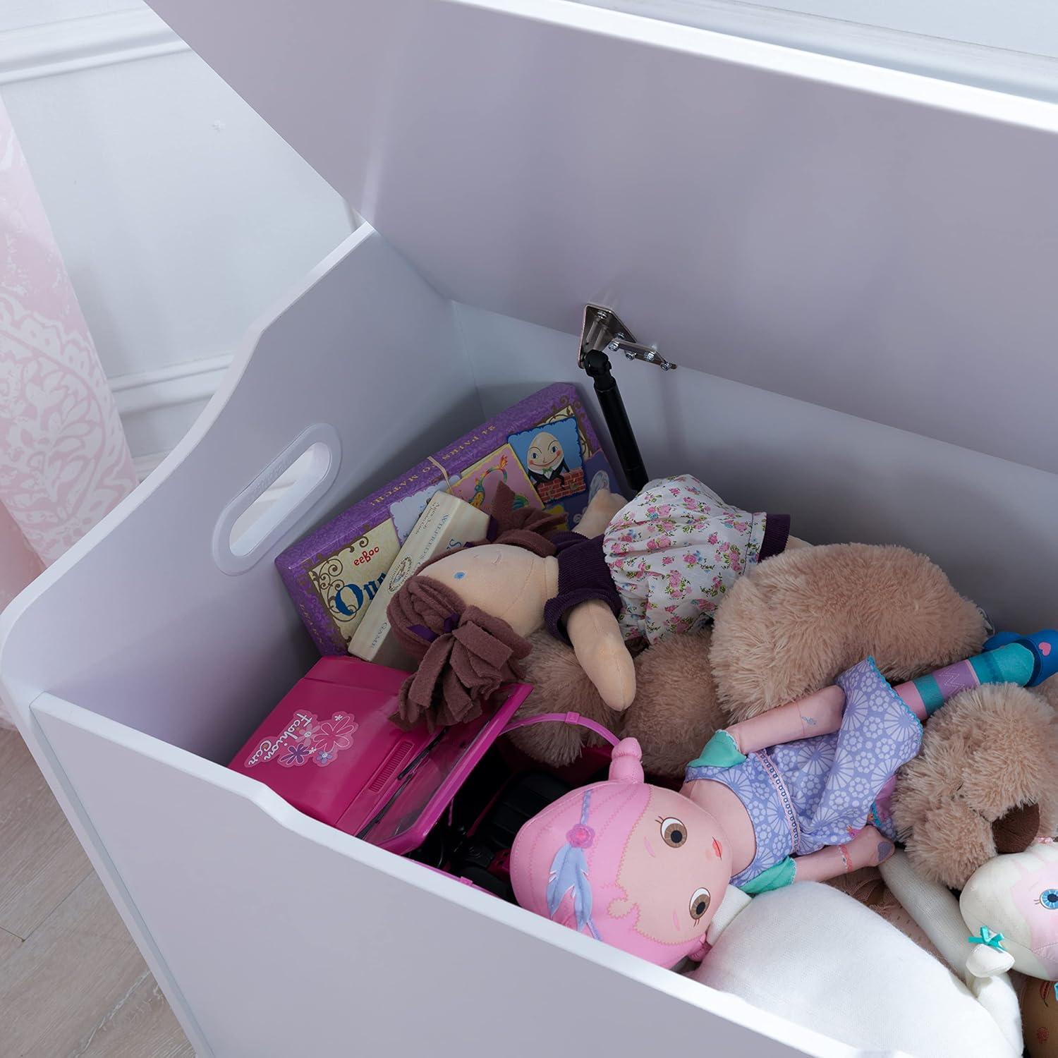 White Wooden Toy Box Bench with Safety Hinged Lid