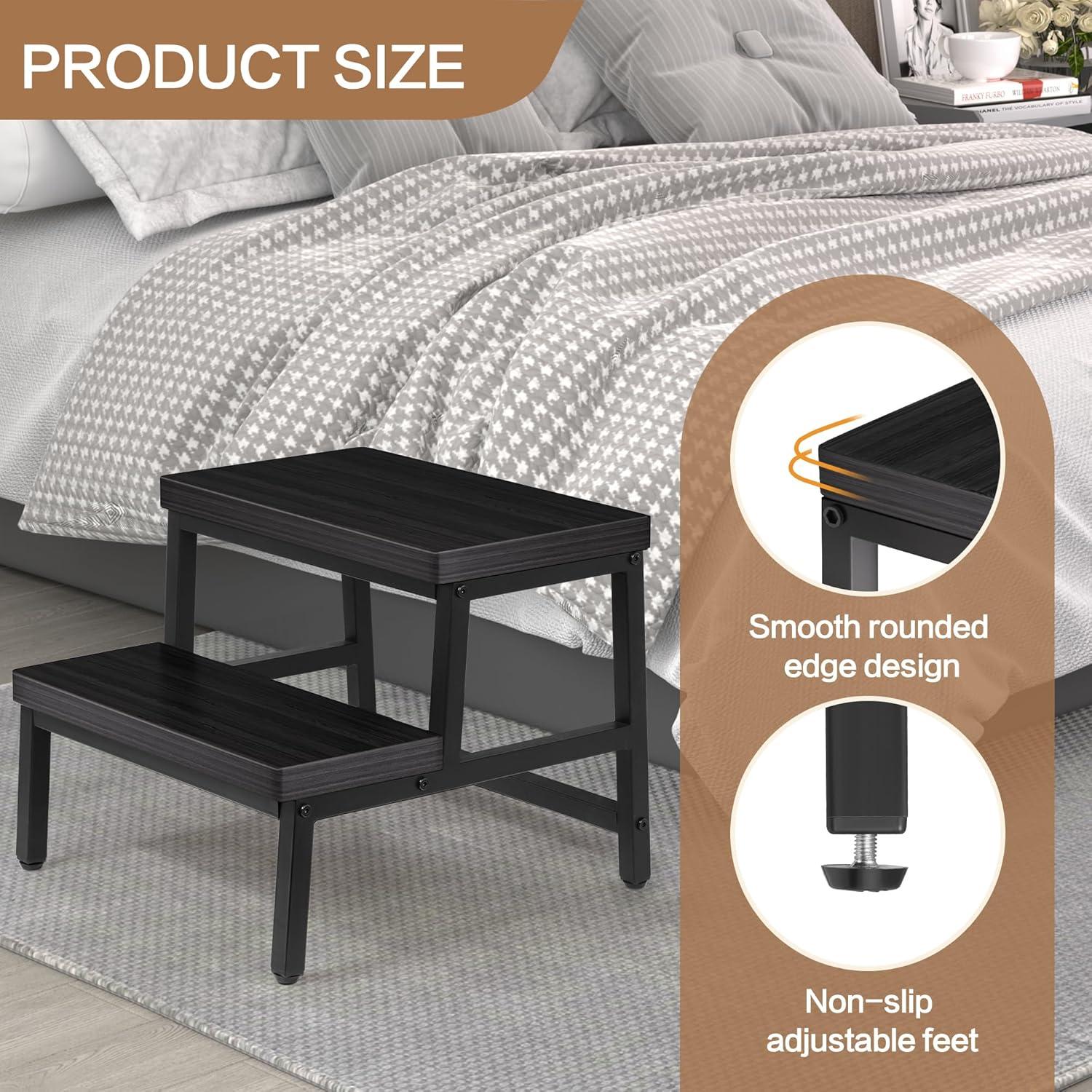 Black and Brown 2-Step Wooden Bedside Stool with Iron Frame