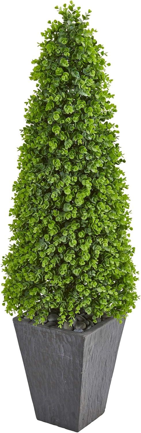 57" Eucalyptus Topiary Artificial Tree in Slate Planter - Nearly Natural