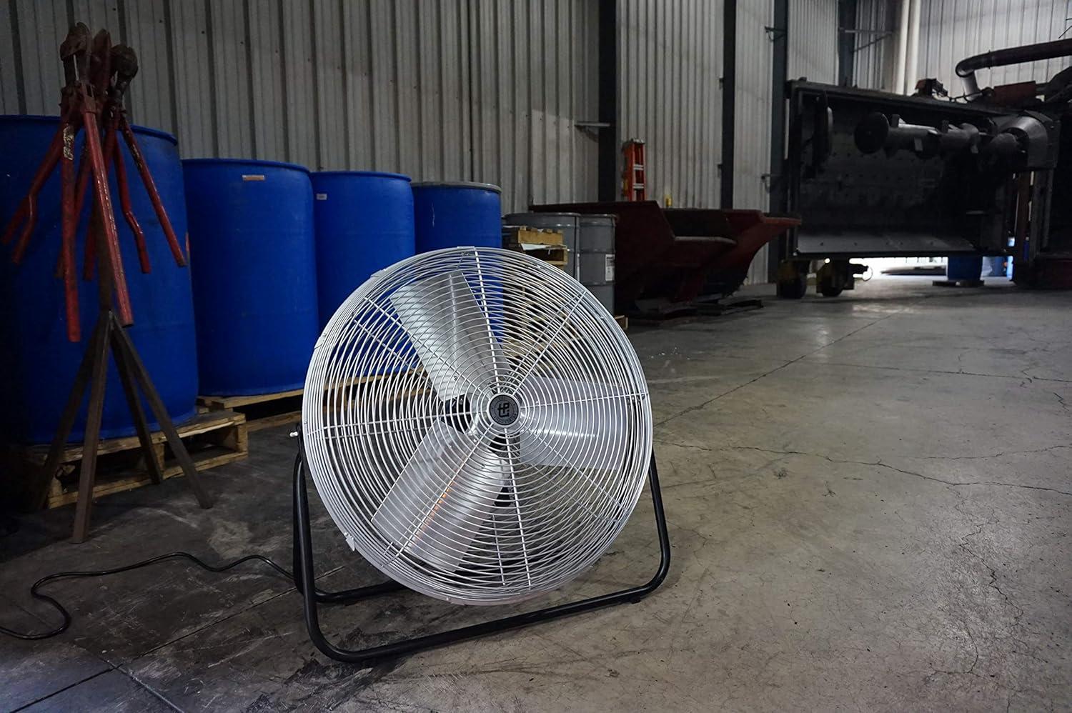 Gray 24-Inch Aluminum Industrial Floor Fan with 3-Speed Dial