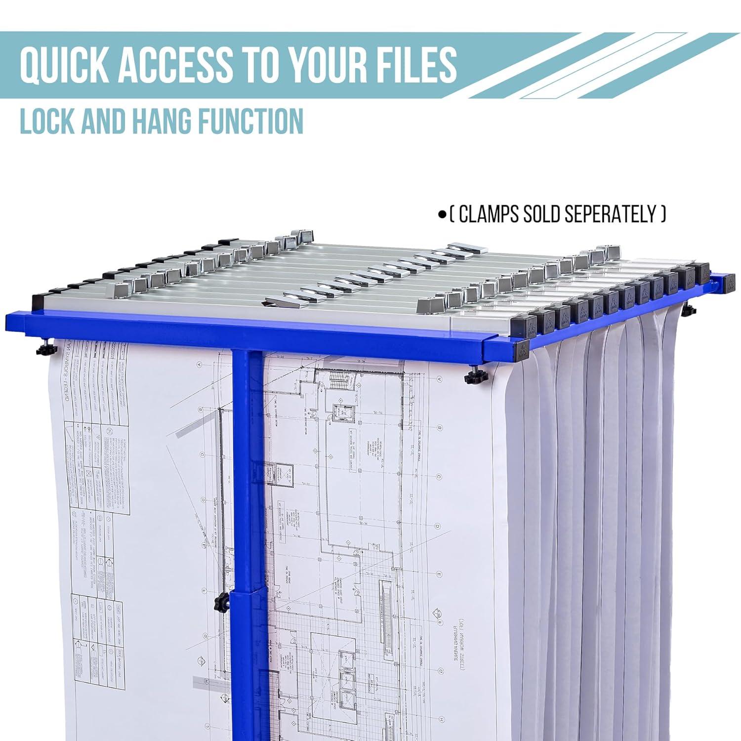 Adjustable Blue Solid Steel Mobile Blueprint Rack with Casters